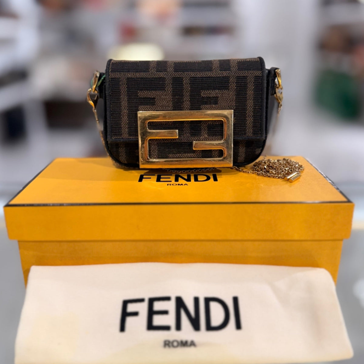 Fendi Nano Baguette Charm - FF Zucca Canvas