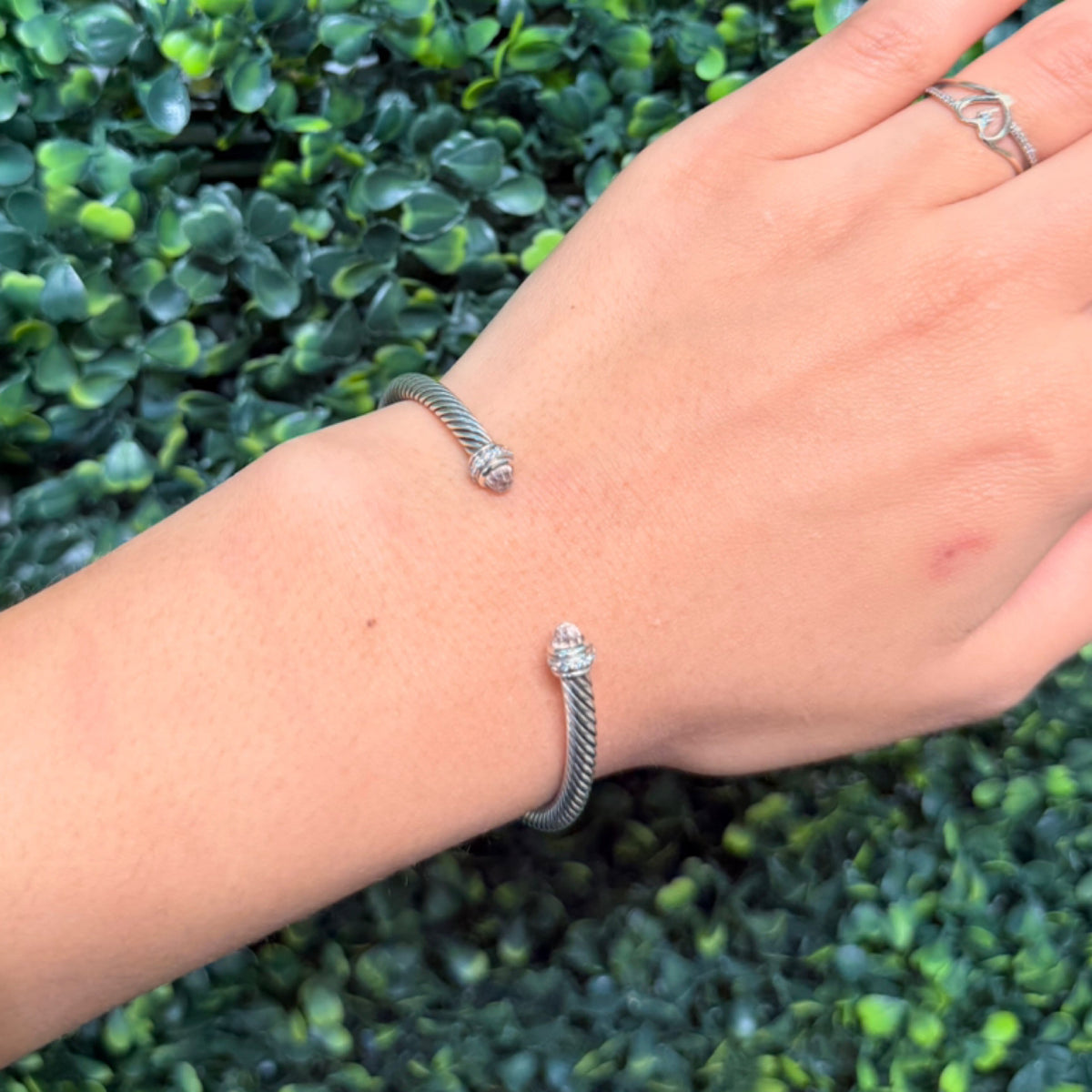 David Yurman Cable Classic Bracelet - Sterling Silver w/ Amethyst & Diamonds, 4mm (Size Medium)