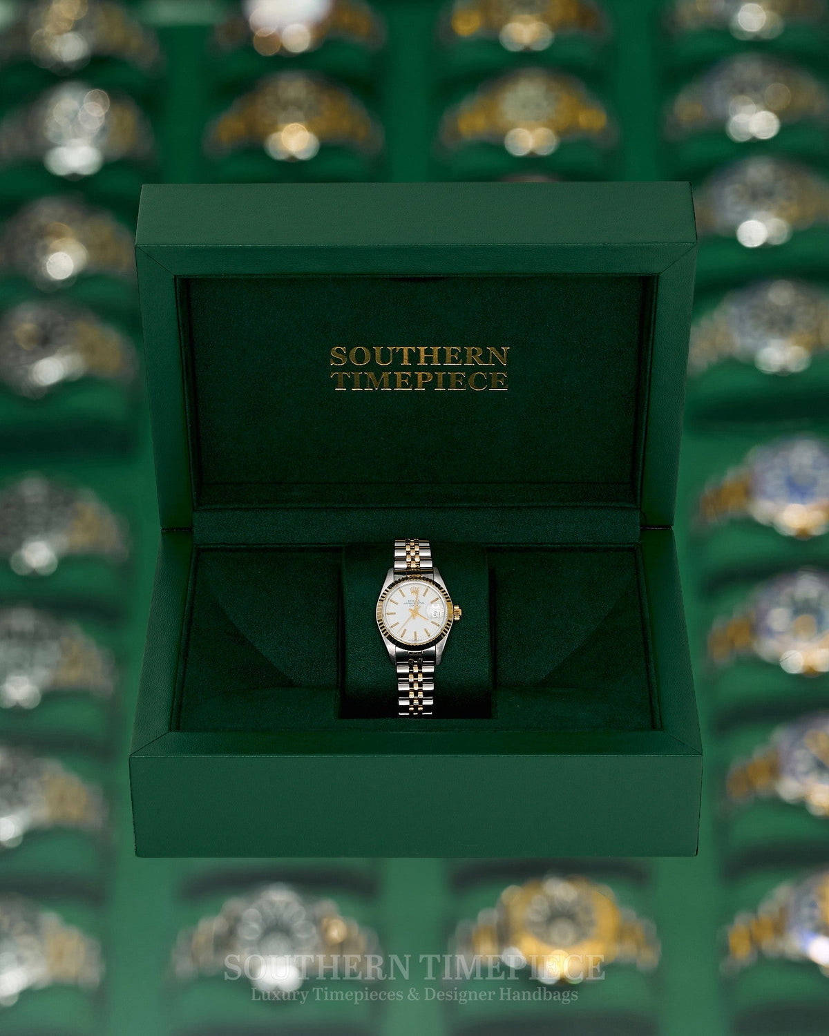 26mm Rolex Datejust with White Stick Dial in 18kt Yellow Gold and Stainless on Jubilee (Ref: 69173)(Year: 1985)