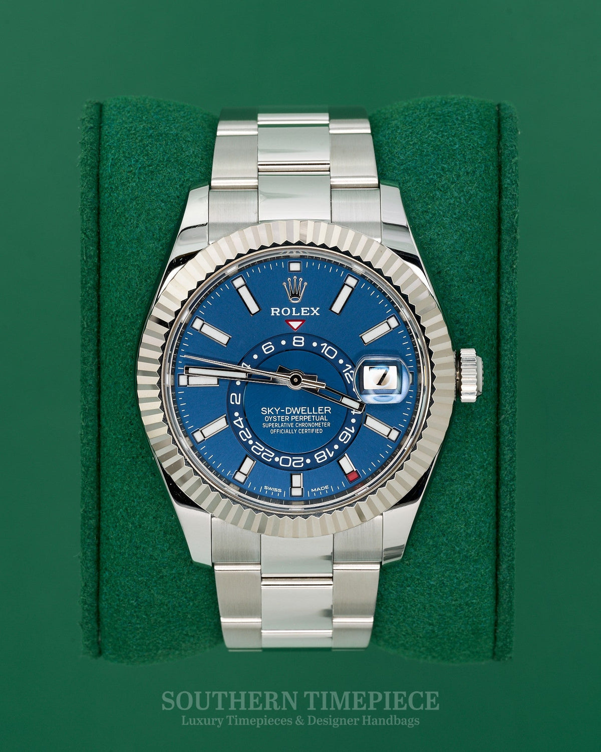 42mm Rolex Sky-Dweller in 18kt White Gold and Oystersteel with Blue Dial on Oyster Bracelet (Ref: 326934)(Year: 2019)(Box & Papers)