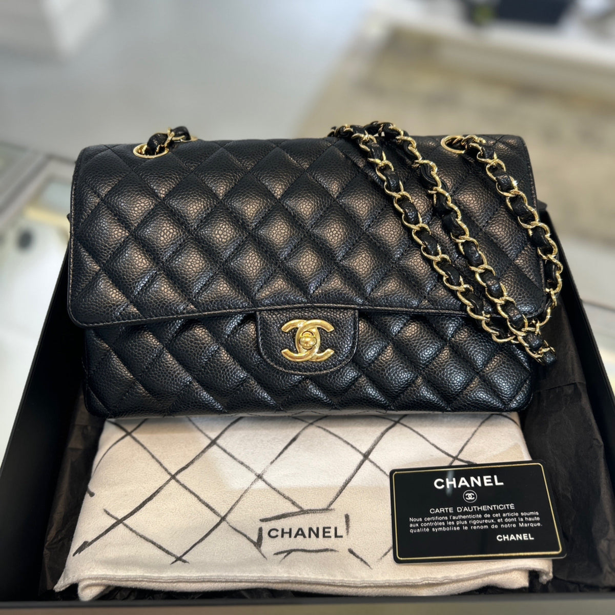Chanel Medium Classic Double Flap - Black Caviar Leather & Gold Hardware (2017)