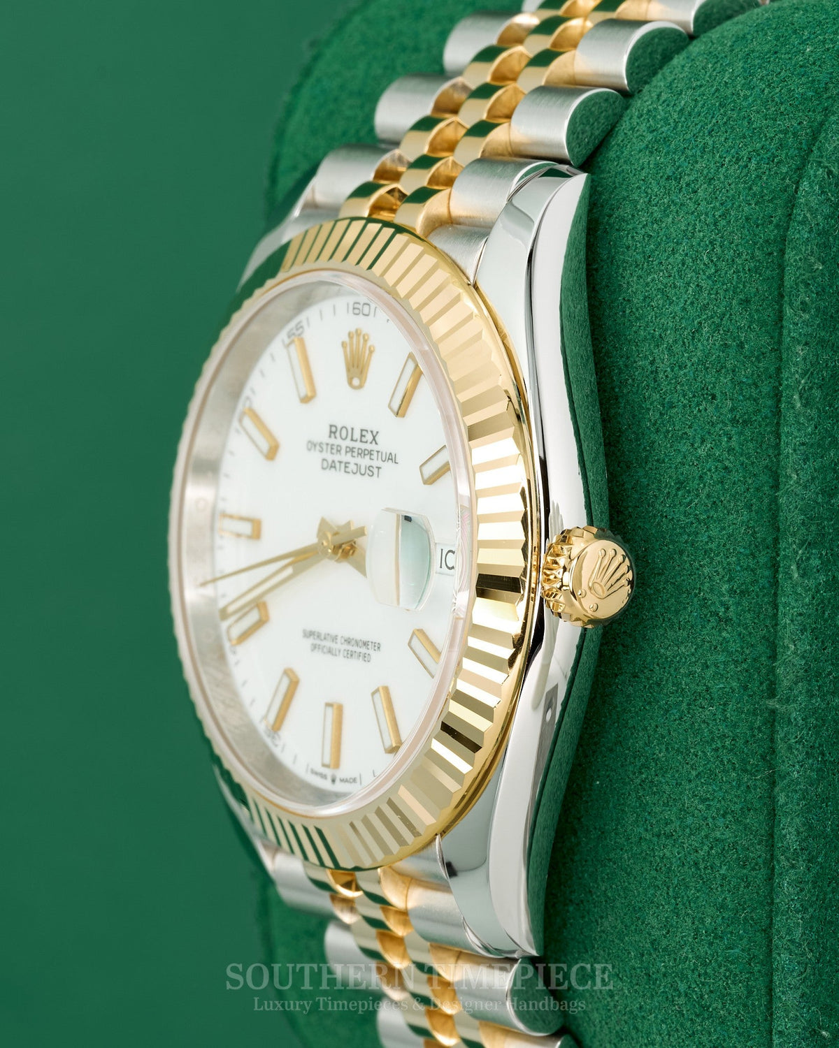 41mm Rolex Datejust with White Stick Dial in 18kt Yellow Gold and Stainless on Jubilee (Ref: 126333)(Year: 2016+)(Box & Appraisal)