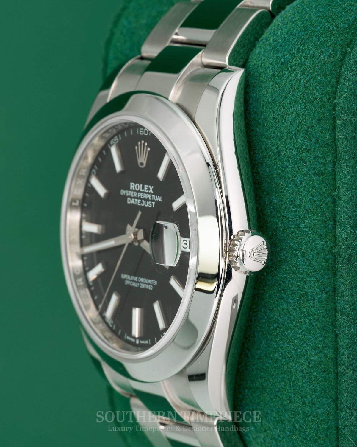 41mm Rolex Datejust with Black Stick Dial in Stainless Steel on Oyster (Ref: 126300)(Year: 2024)(Box & Papers)