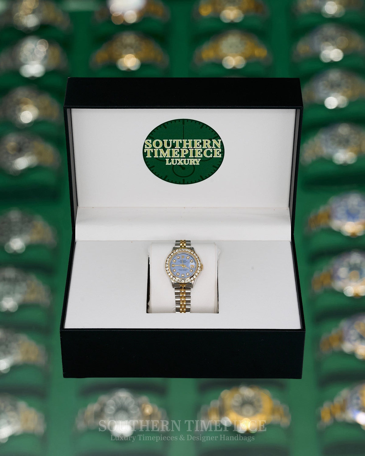 26mm Rolex Datejust with Custom Lilac Diamond Dial and 1.3 cttw Diamond Bezel in 18kt Yellow Gold and Stainless (Ref: 69173)(Year: 1988)