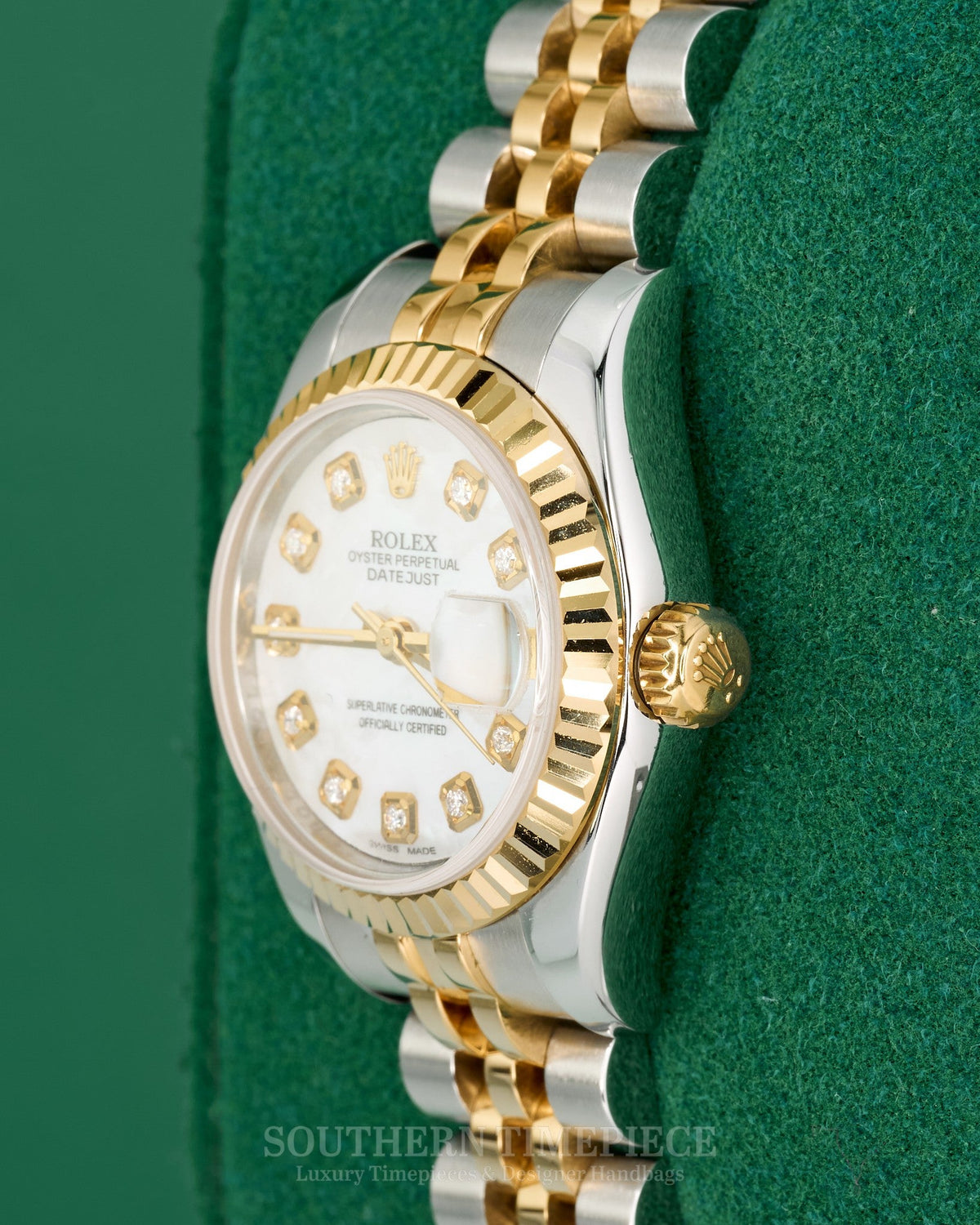 26mm Rolex Datejust with Custom Mother of Pearl Diamond Dial in 18kt Yellow Gold and Stainless on Jubilee (Ref: 179173)(Year: 2011+)