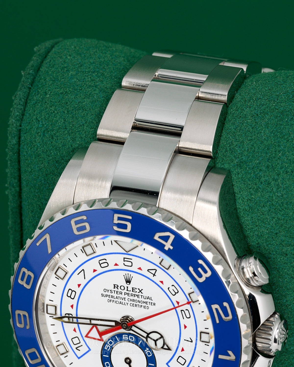 44mm Rolex Yacht-Master II with Blue Bezel and White Dial in Stainless Steel on Oyster (Ref: 116680)(Year: 2023)(Box & Papers)