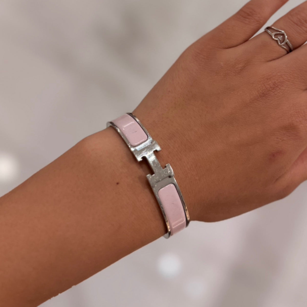 Hermès Clic H Bracelet- Rose Candeur Enamel & Palladium Hardware