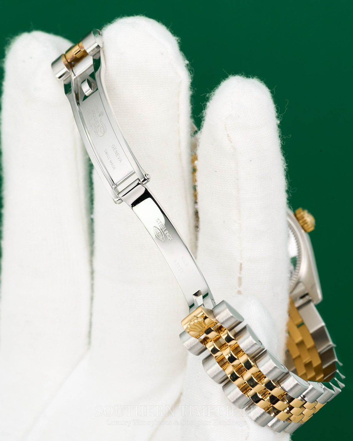 26mm Rolex Datejust with a Custom Green Diamond Dial in 18kt Yellow Gold and Stainless on Jubilee (Ref: 179173)(Year: 2009)
