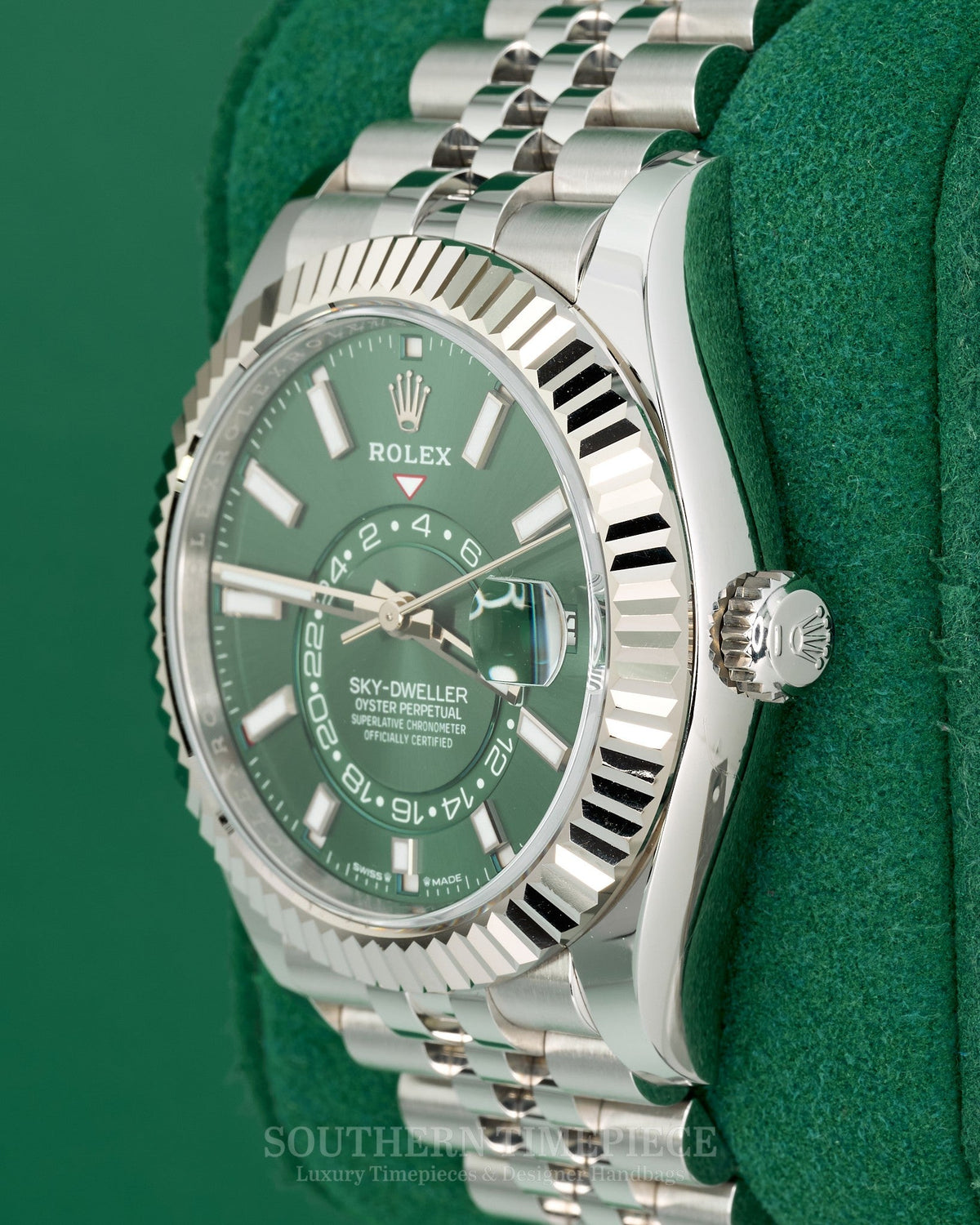 42mm Rolex Sky-Dweller with Mint Green Dial in 18kt White Gold and Oystersteel on Jubilee (Ref: 336934)(Year: 2024)(Box & Papers)