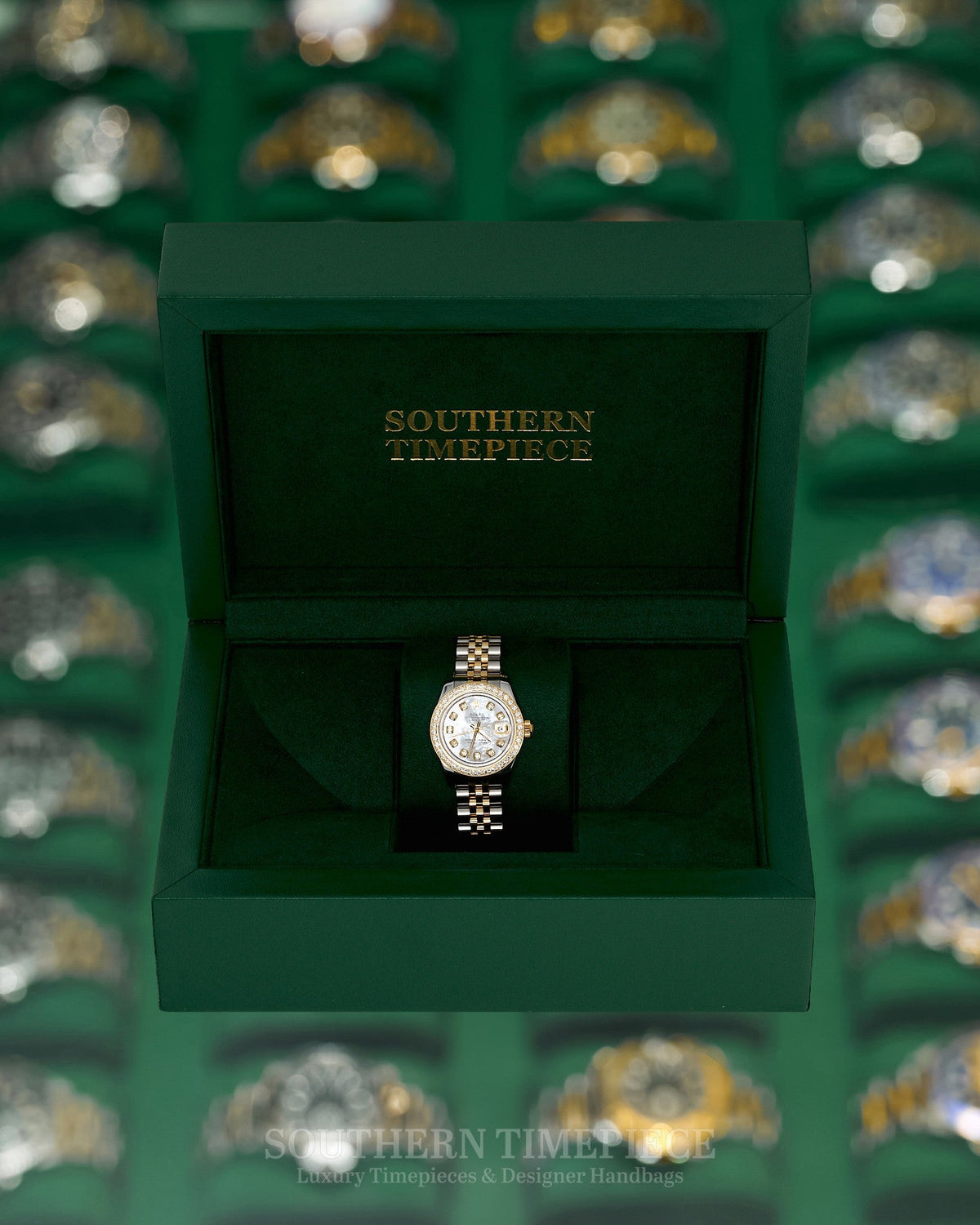 26mm Rolex Datejust with Custom Mother of Pearl Diamond Dial and Diamond Bezel in 18kt Yellow Gold and Stainless on Jubilee (Ref: 179173)(Year: 2007)