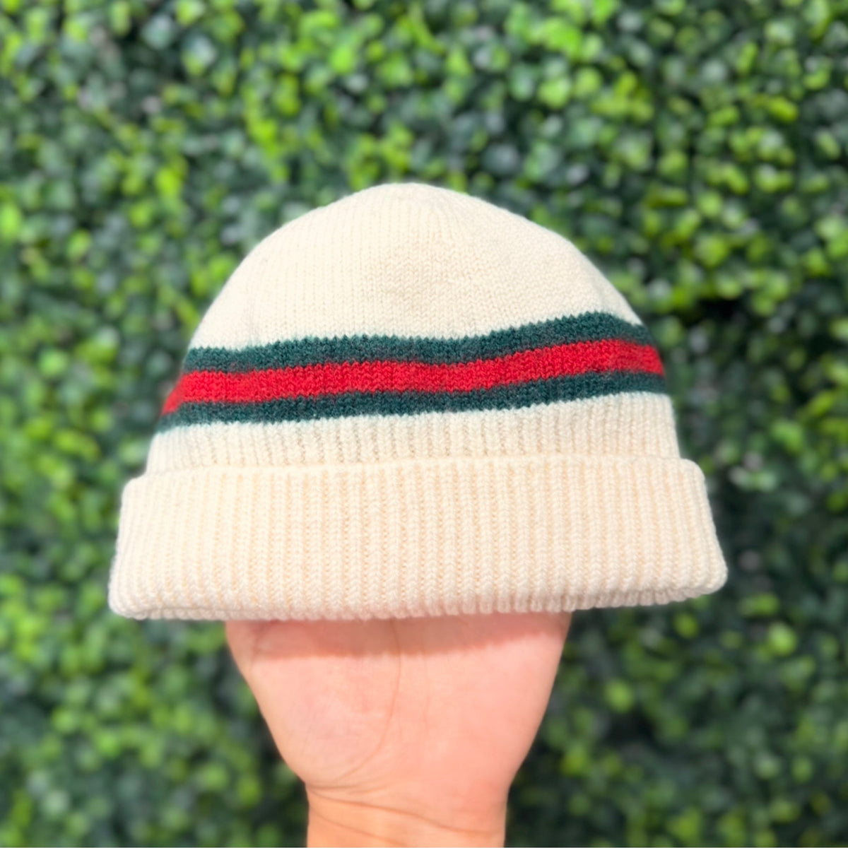 Gucci Kids Web-Stripe Beanie - Cream Wool & Silk (Size S)
