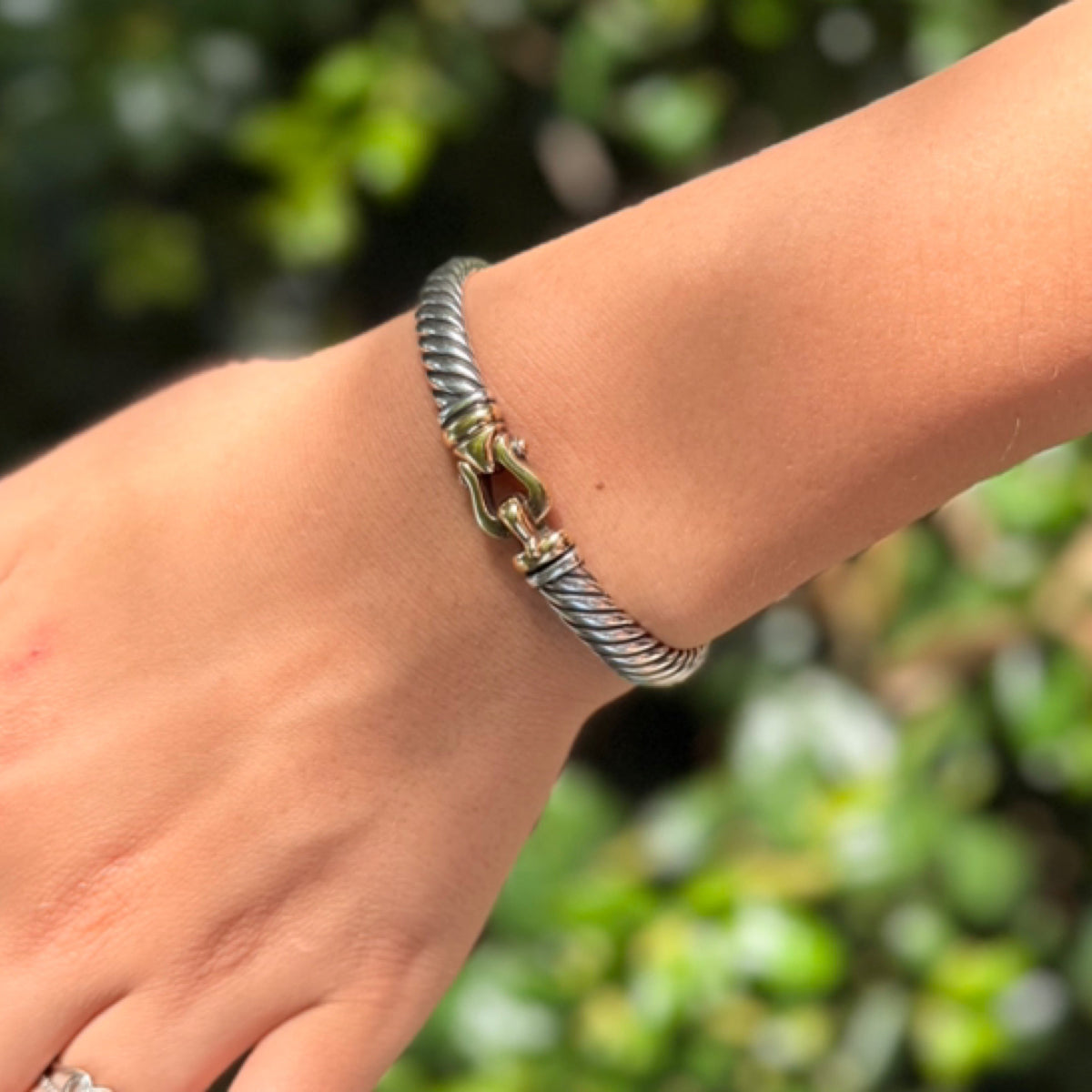 David Yurman 7mm Buckle Cable Bracelet - Sterling Silver & 18kt Yellow Gold