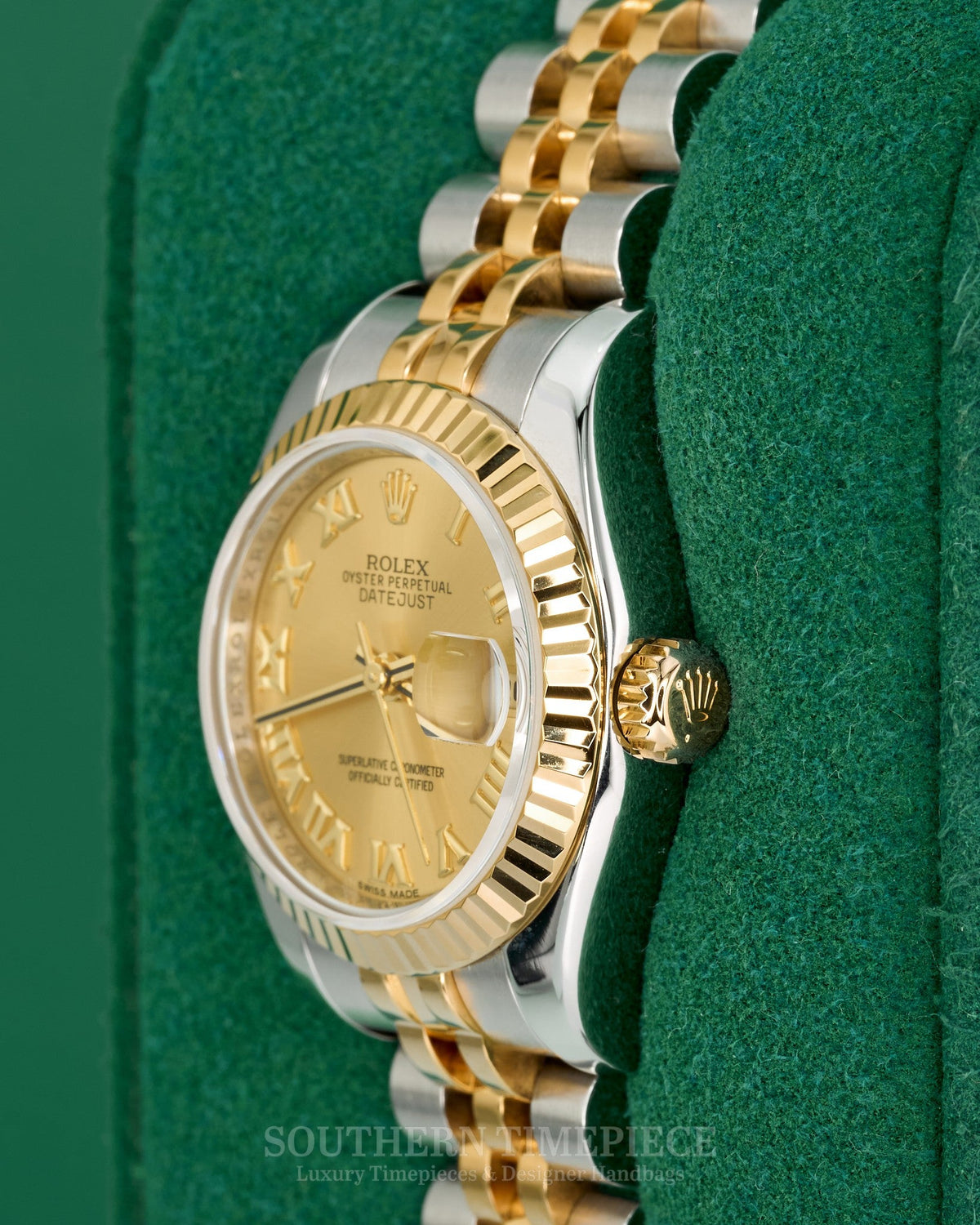 26mm Rolex Datejust with Champagne Roman Dial in 18kt Yellow Gold and Stainless on Jubilee (Ref: 179173)(Year: 2010)