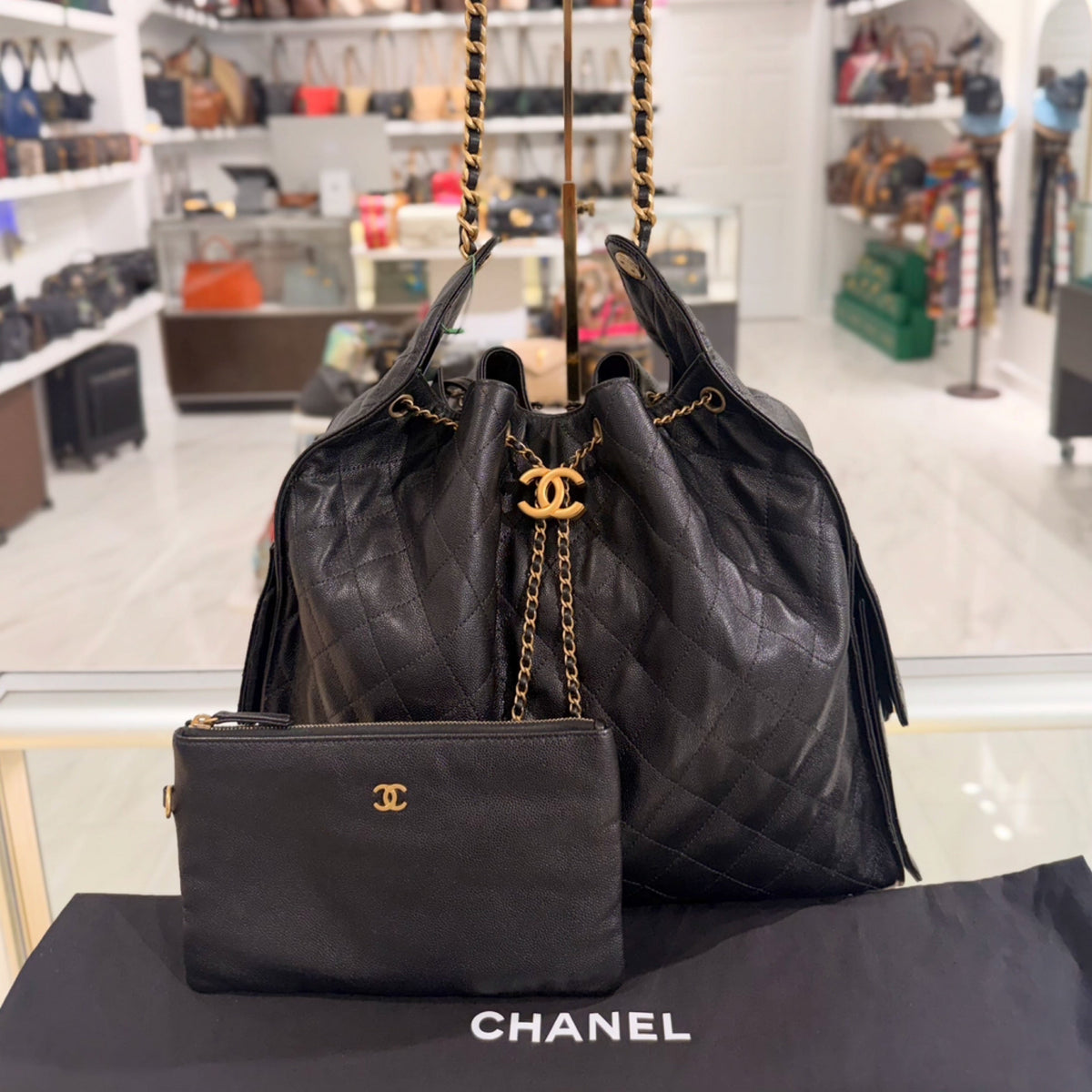 Chanel 25 Large Handbag - Black Caviar Leather & Gold-Tone Metal