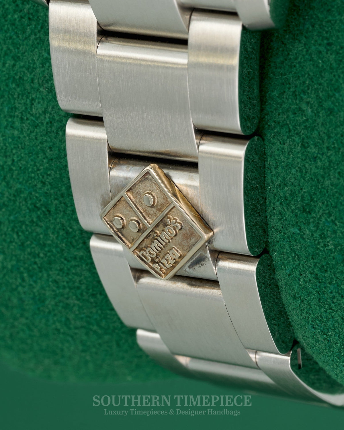 34mm Rolex Date "Domino's Pizza" with Silver Arabic Dial in Stainless Steel on Oyster (Ref: 115200)(Year: 2012)(Box & Papers)