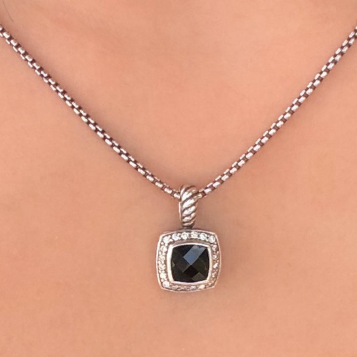 David Yurman Petite Albion Pendant Necklace - Sterling Silver & Onyx Pendant w/0.17cttw