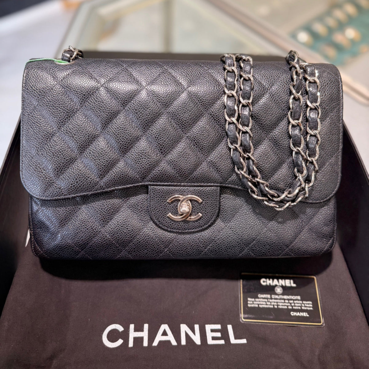 Chanel Jumbo Classic Double Flap Bag - Black Caviar Leather & Silver Hardware (2013-2014)