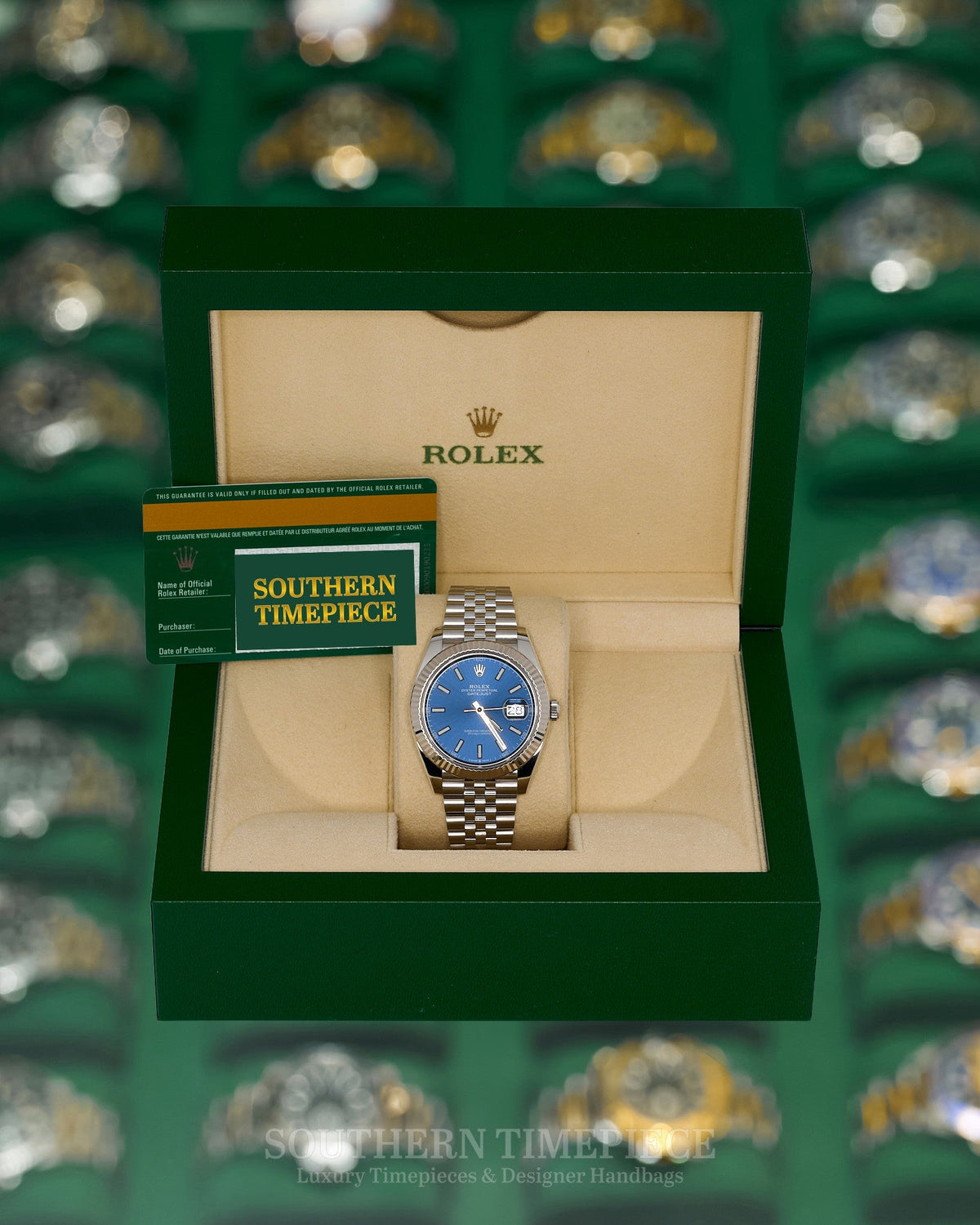 41mm Rolex Datejust in 18kt White Gold and Oystersteel with Blue Stick Dial on Jubilee (Ref: 126334)(Year: 2017)(Box & Papers)