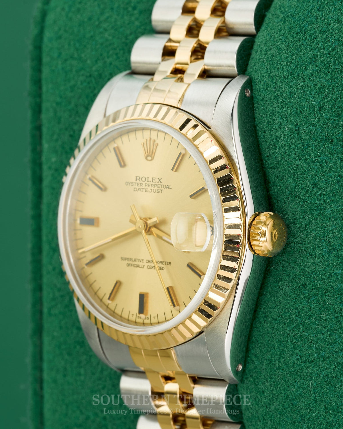 31mm Rolex Datejust with a Custom Mother of Pearl Diamond Dial in 18kt Yellow Gold and Stainless on Jubilee (Ref: 68273)(Year: 1984)(SKU: 9771962)