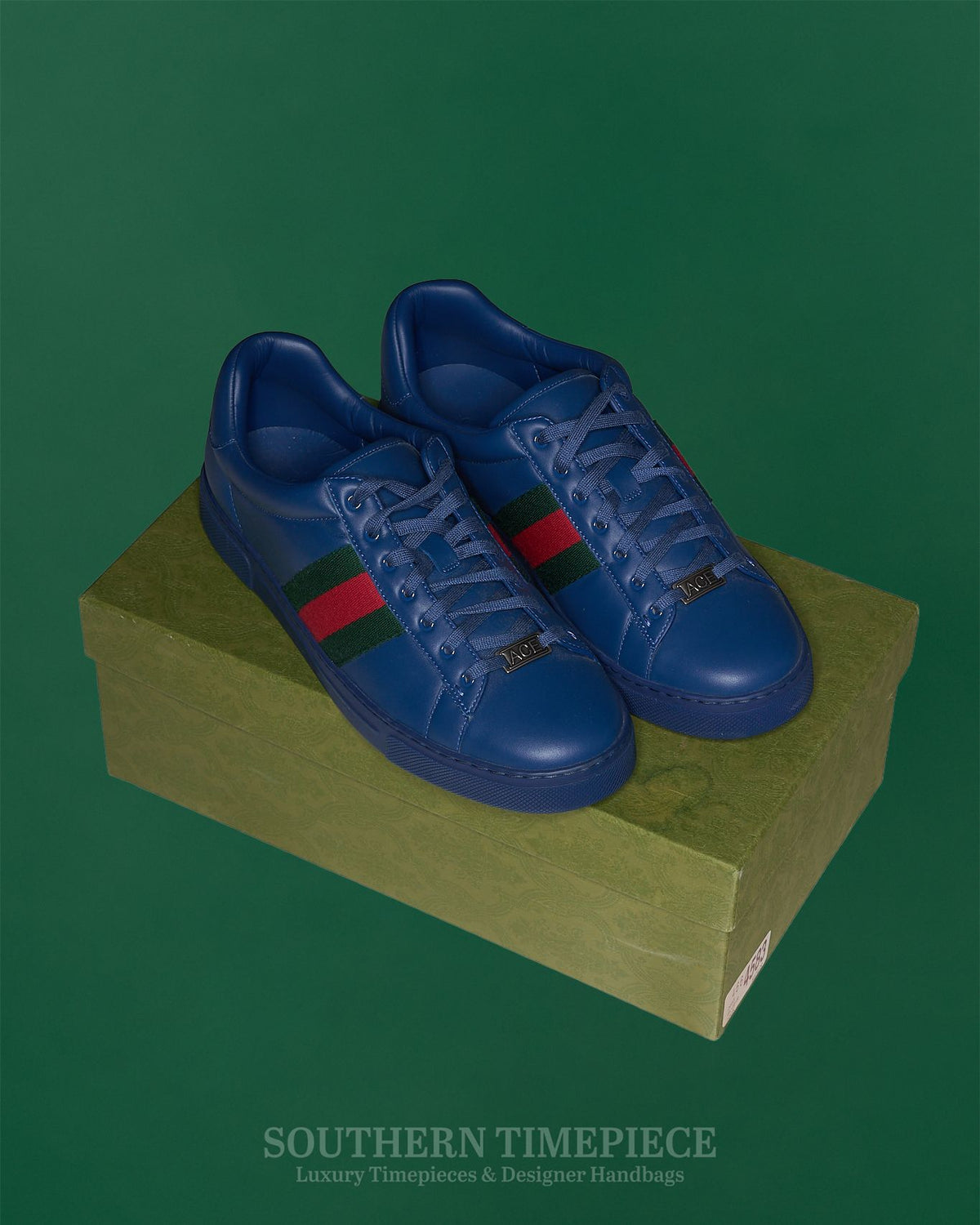 Gucci Ace Sneaker With Web - Blue Leather (Size 10)