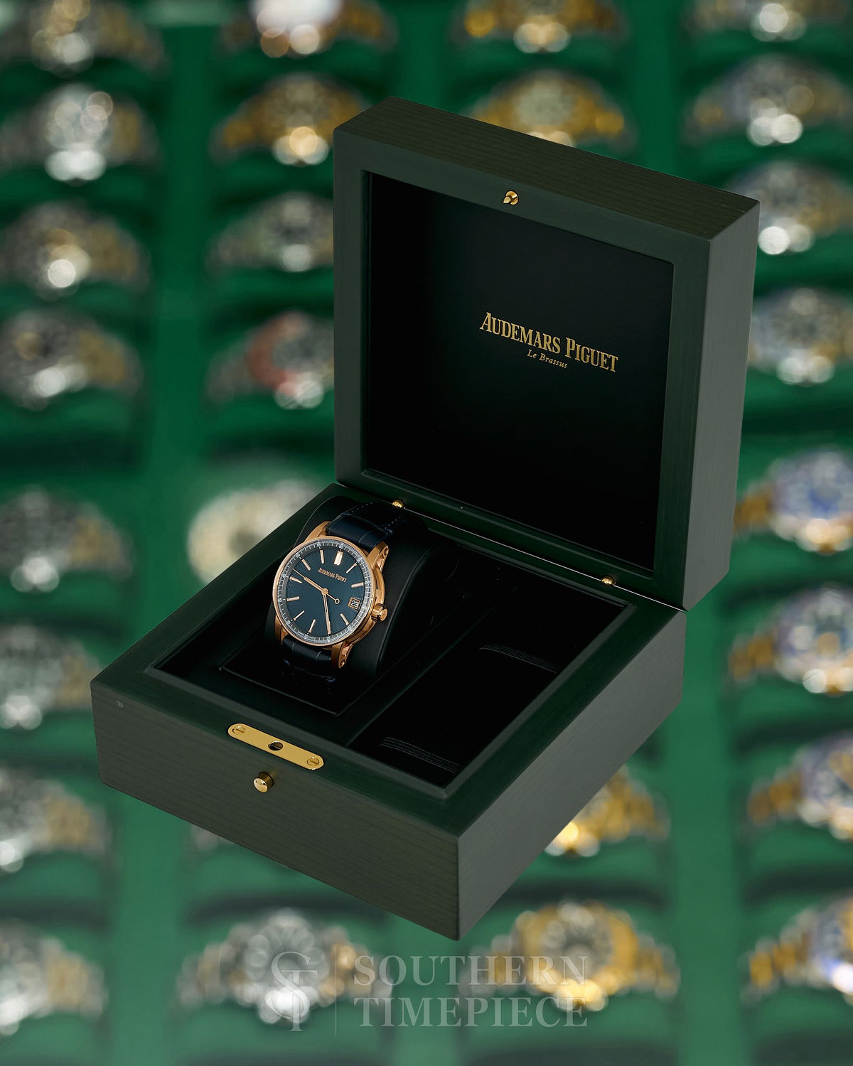 Brand New 2026 Audemars Piguet Code 11.59 Blue in Solid 18kt Rose Gold on Blue Leather (Ref: 15210OR)(Year: 2026)(Box & Papers)