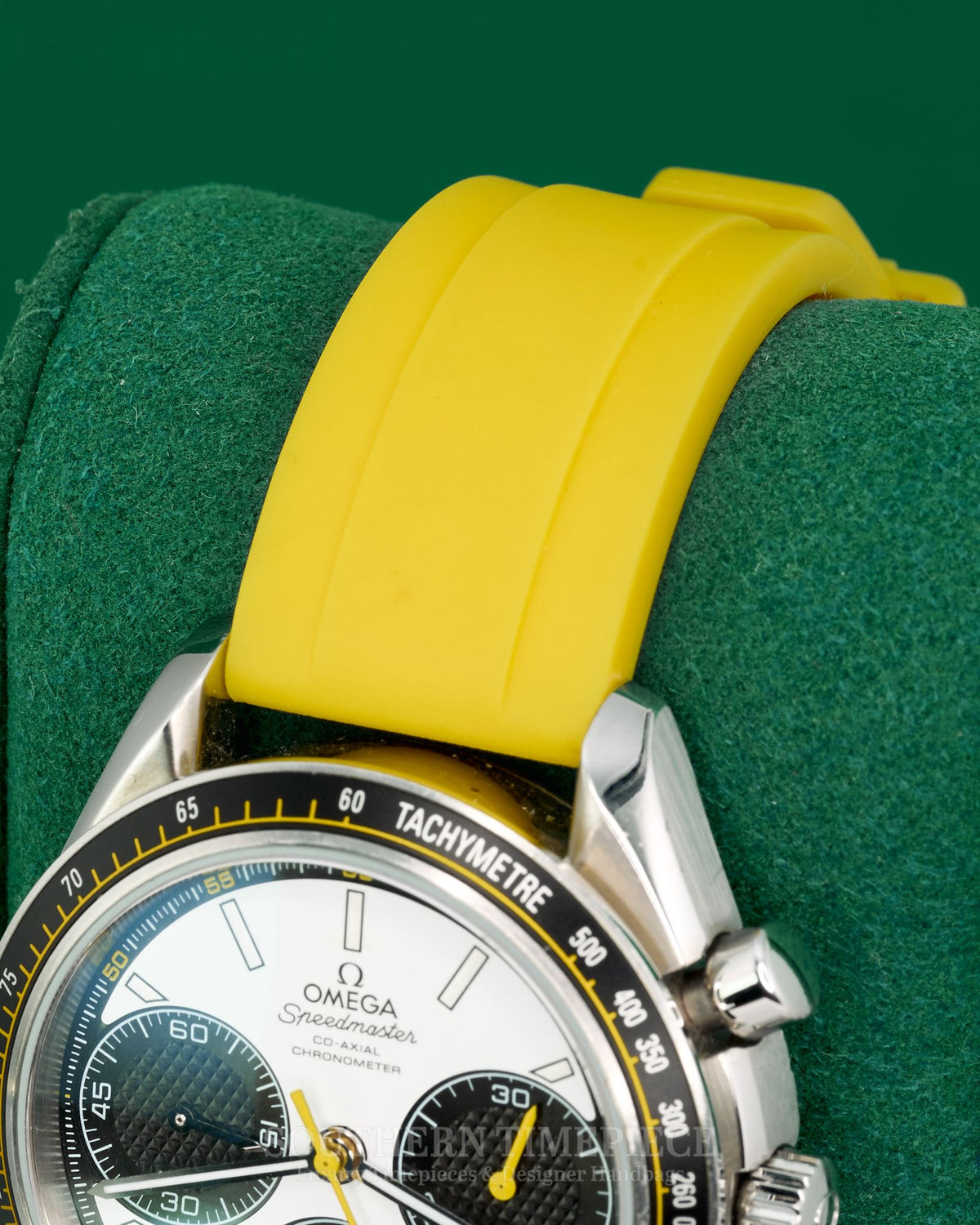 40mm Omega Speedmaster Racing Chronograph with White Dial and Yellow Accents on Yellow Rubber (Ref: 326.32.40.50.04.001)(Year: ~2012-2020)