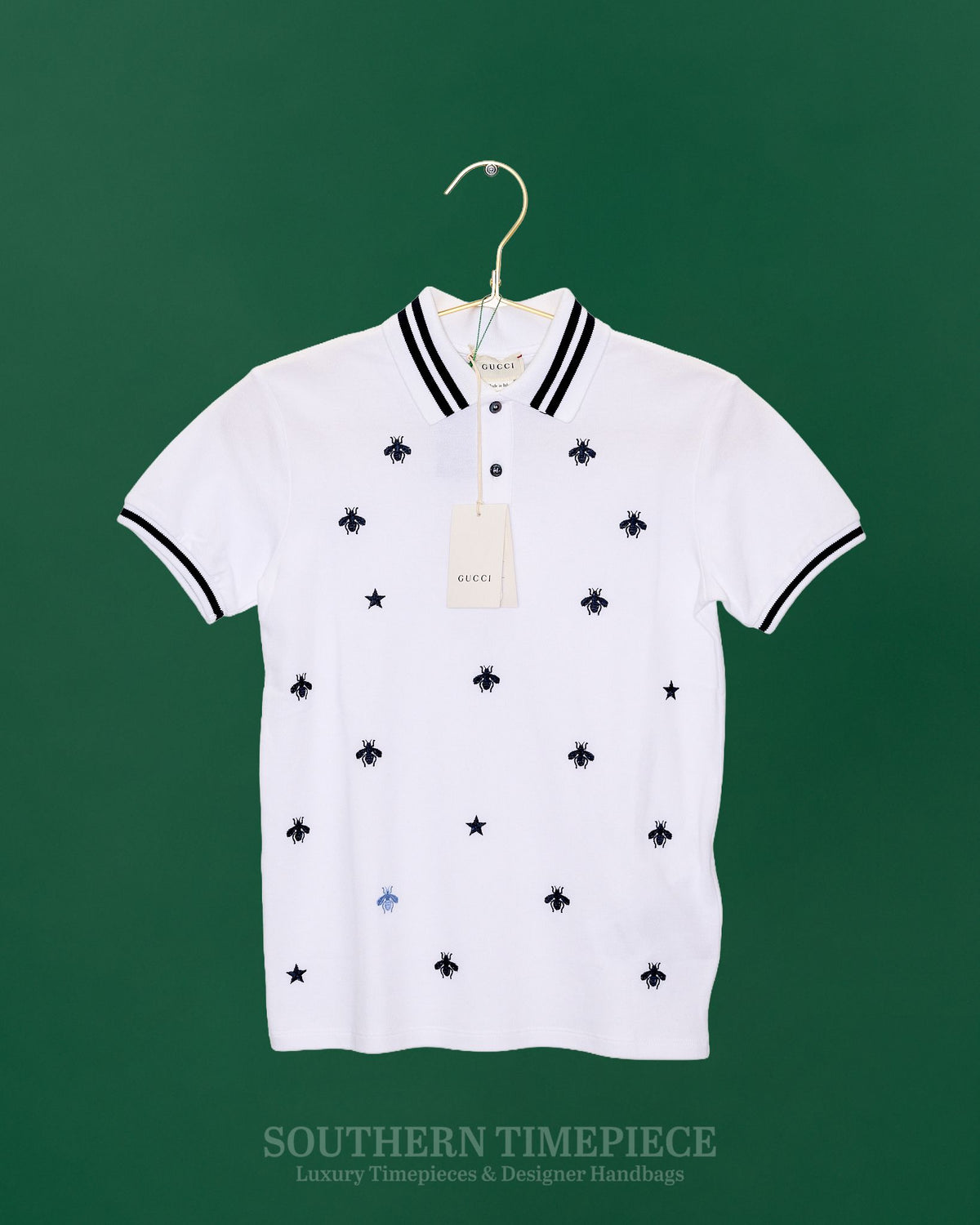 Gucci Kids Bees & Stars Polo - White and Navy (Size 10) (New w/ Tags)