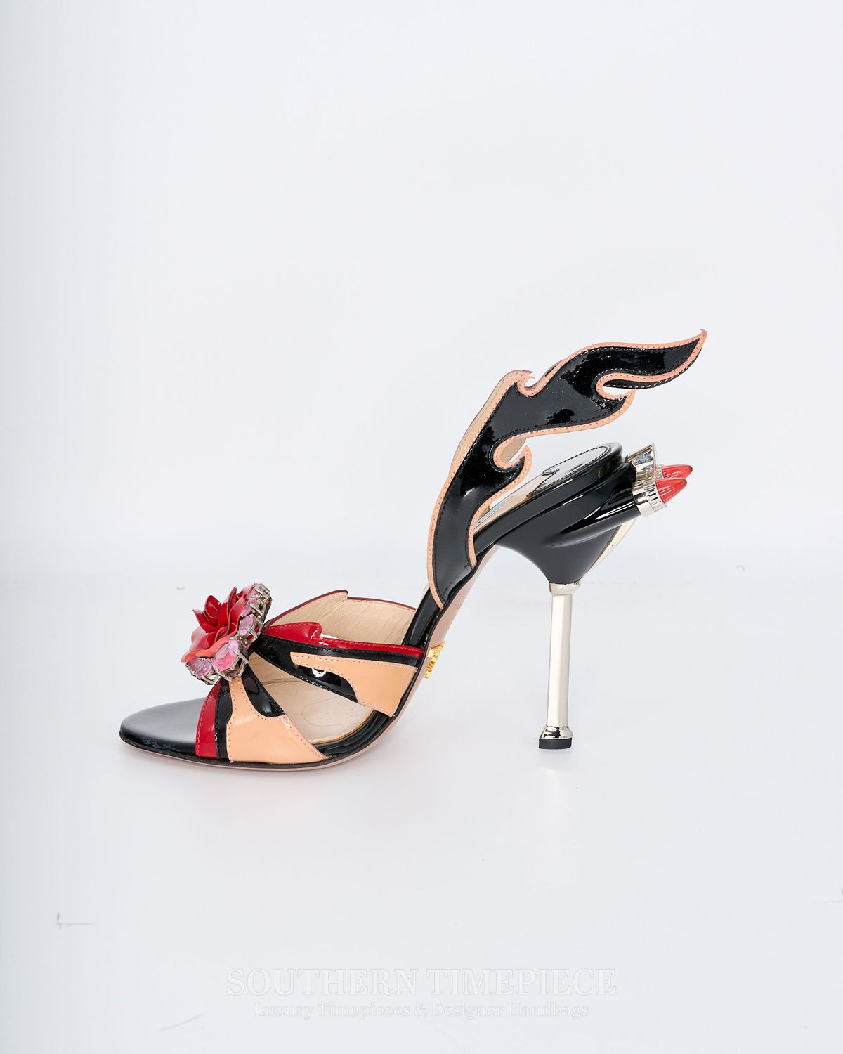 Prada Patent Flame Crystal Embellished Heels Size 36