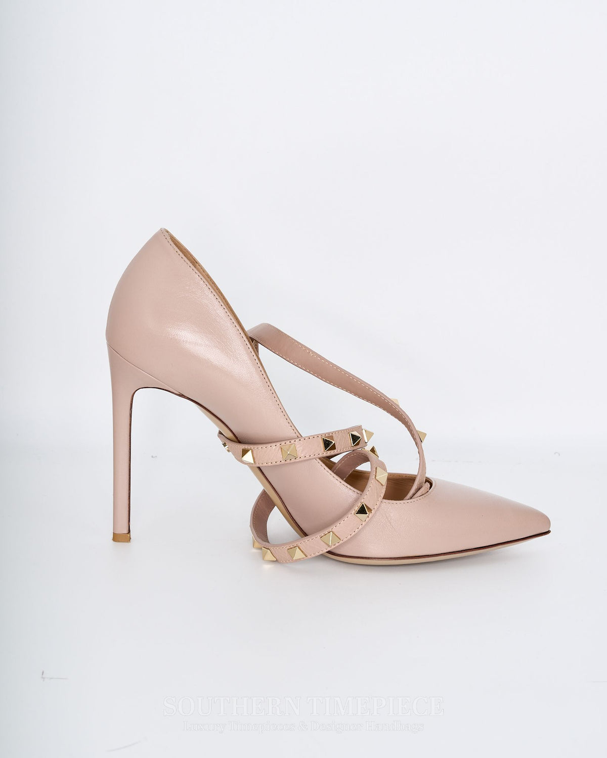 Valentino Garavino Rockstud Ankle Strap Pumps - Beige Leather (Size 40.5)