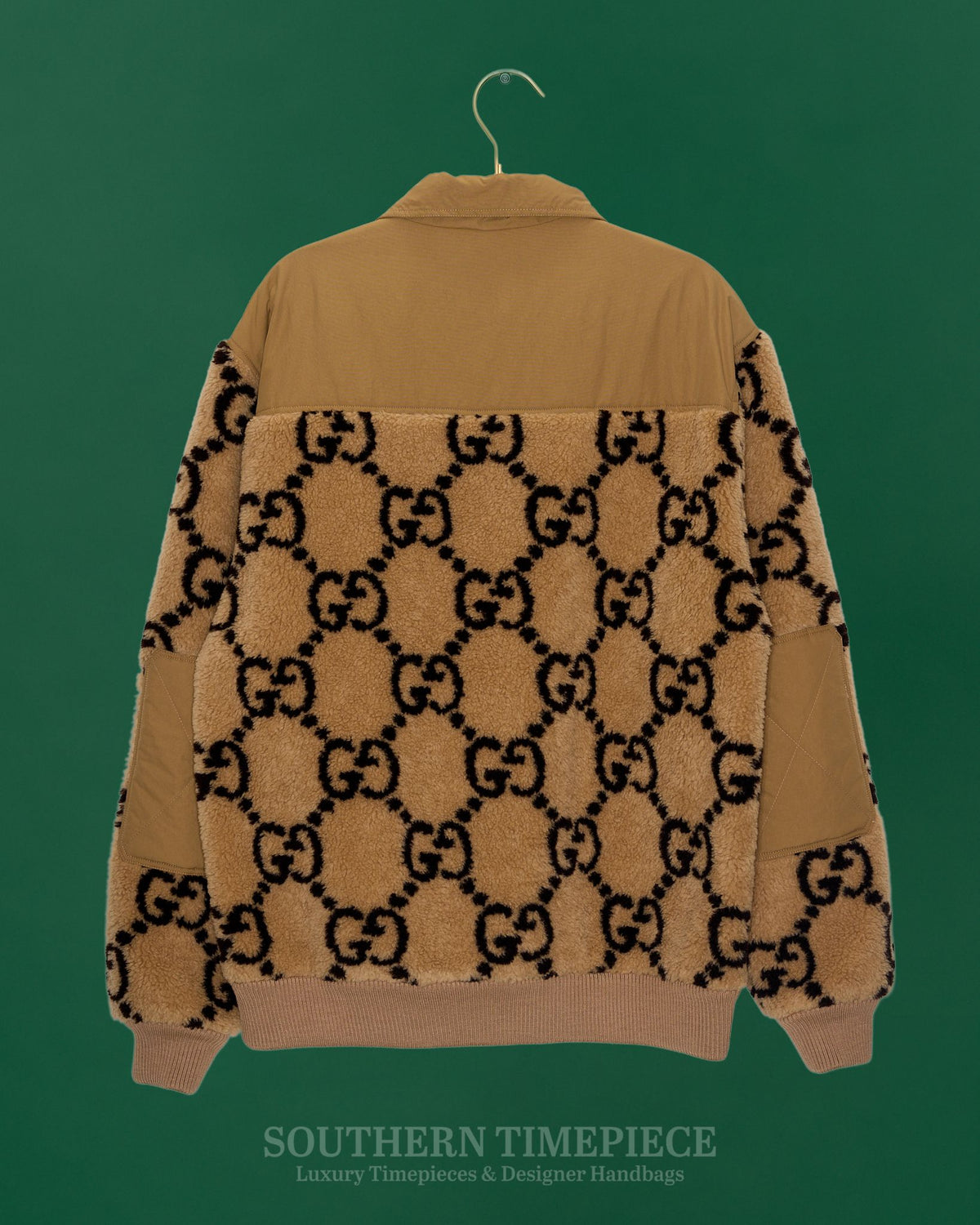 Gucci Men's Logo-Jacquard Wool-Blend Fleece & Shell Half-Zip Track Jacket (Size 46) (New w/ Tags)