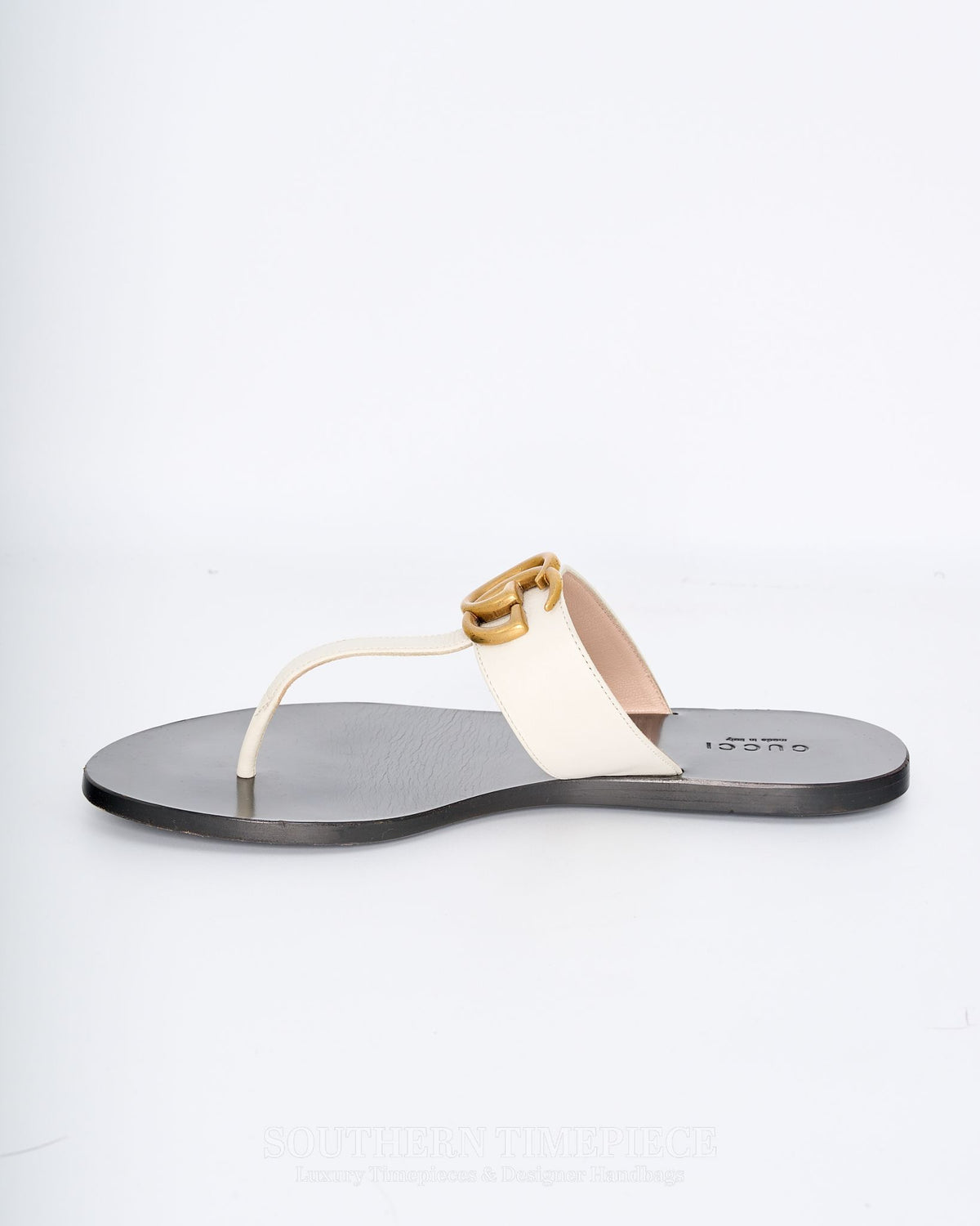 Gucci GG Marmont Thong Sandals - Mystic White Calfskin (Size 36)