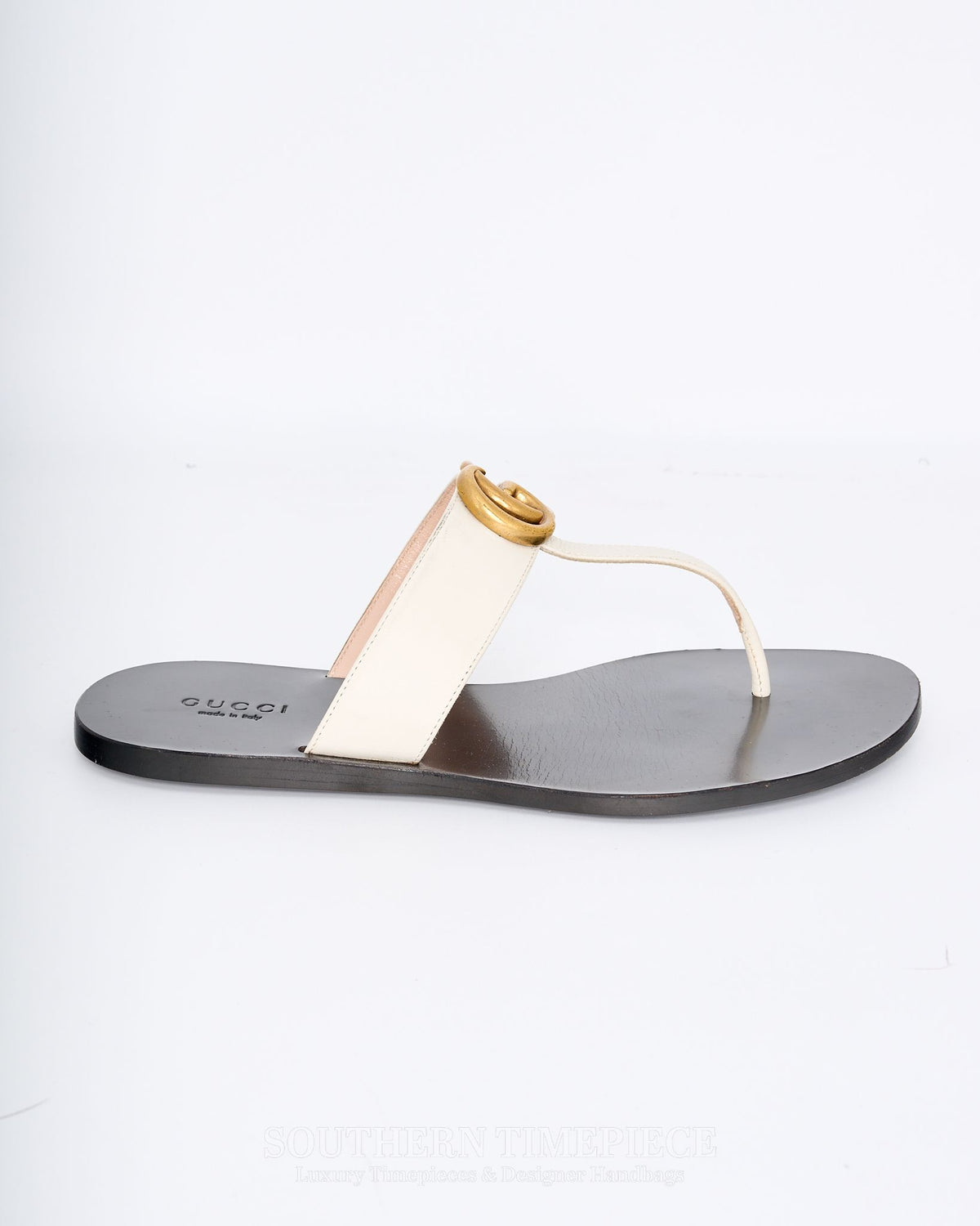 Gucci GG Marmont Thong Sandals - Mystic White Calfskin (Size 36)