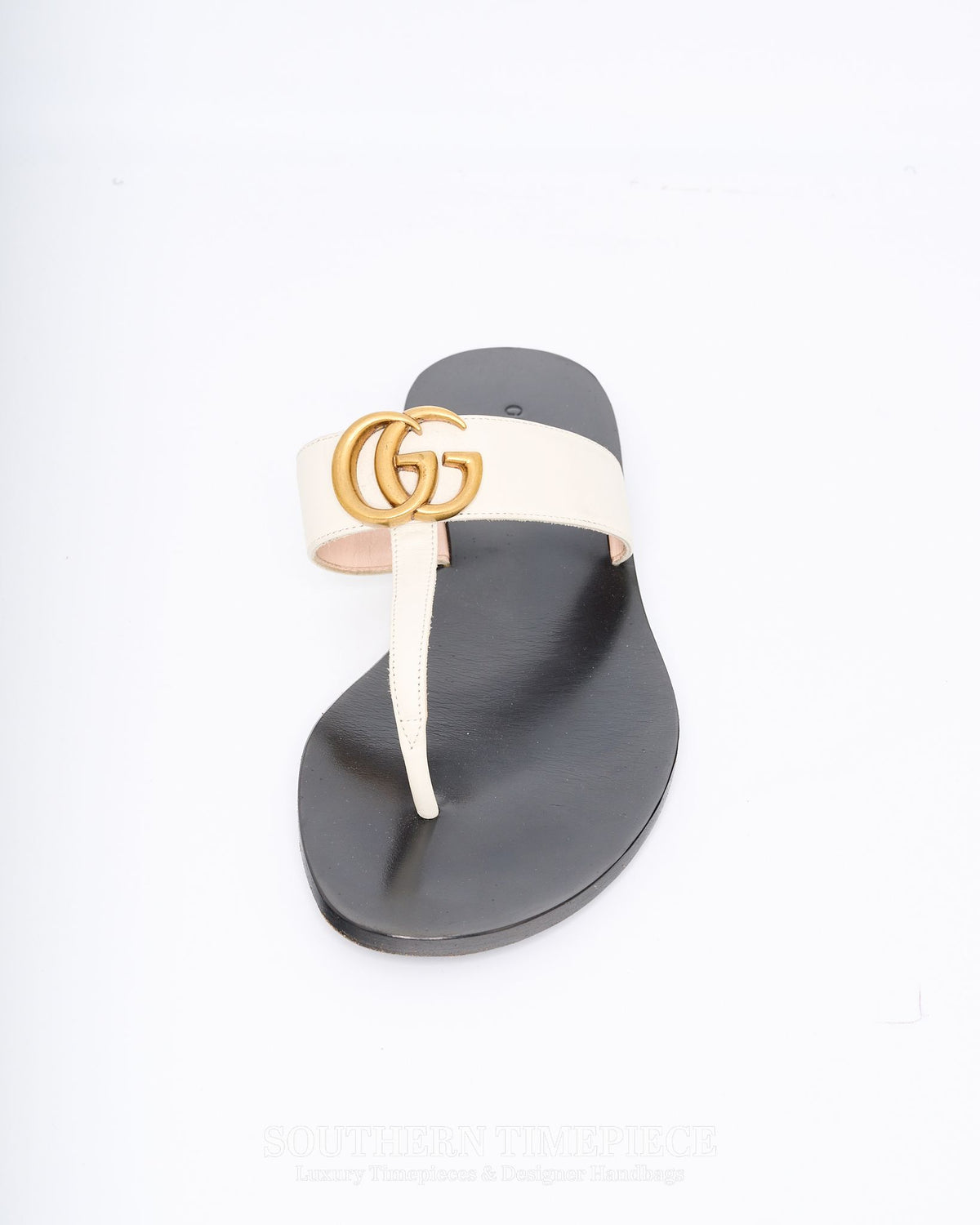 Gucci GG Marmont Thong Sandals - Mystic White Calfskin (Size 36)
