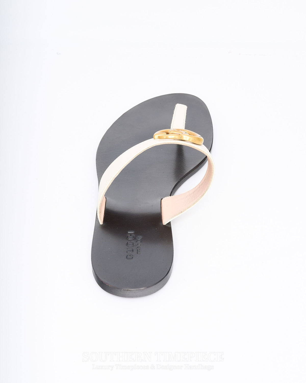 Gucci GG Marmont Thong Sandals - Mystic White Calfskin (Size 36)