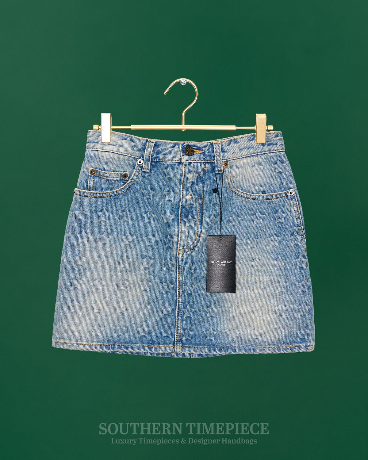 Saint Laurent Star Print Denim Mini Skirt Size 26 / Small (New w/ Tags)
