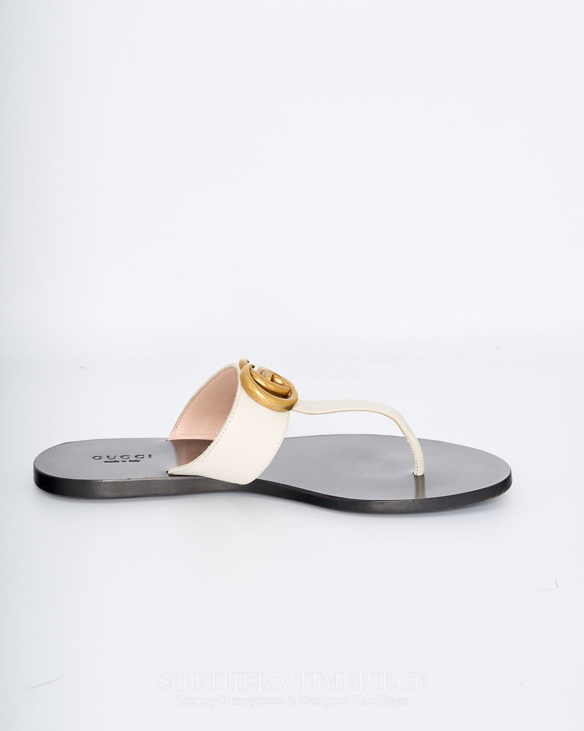 Gucci GG Marmont Thong Sandals - Mystic White Calfskin (Size 36)