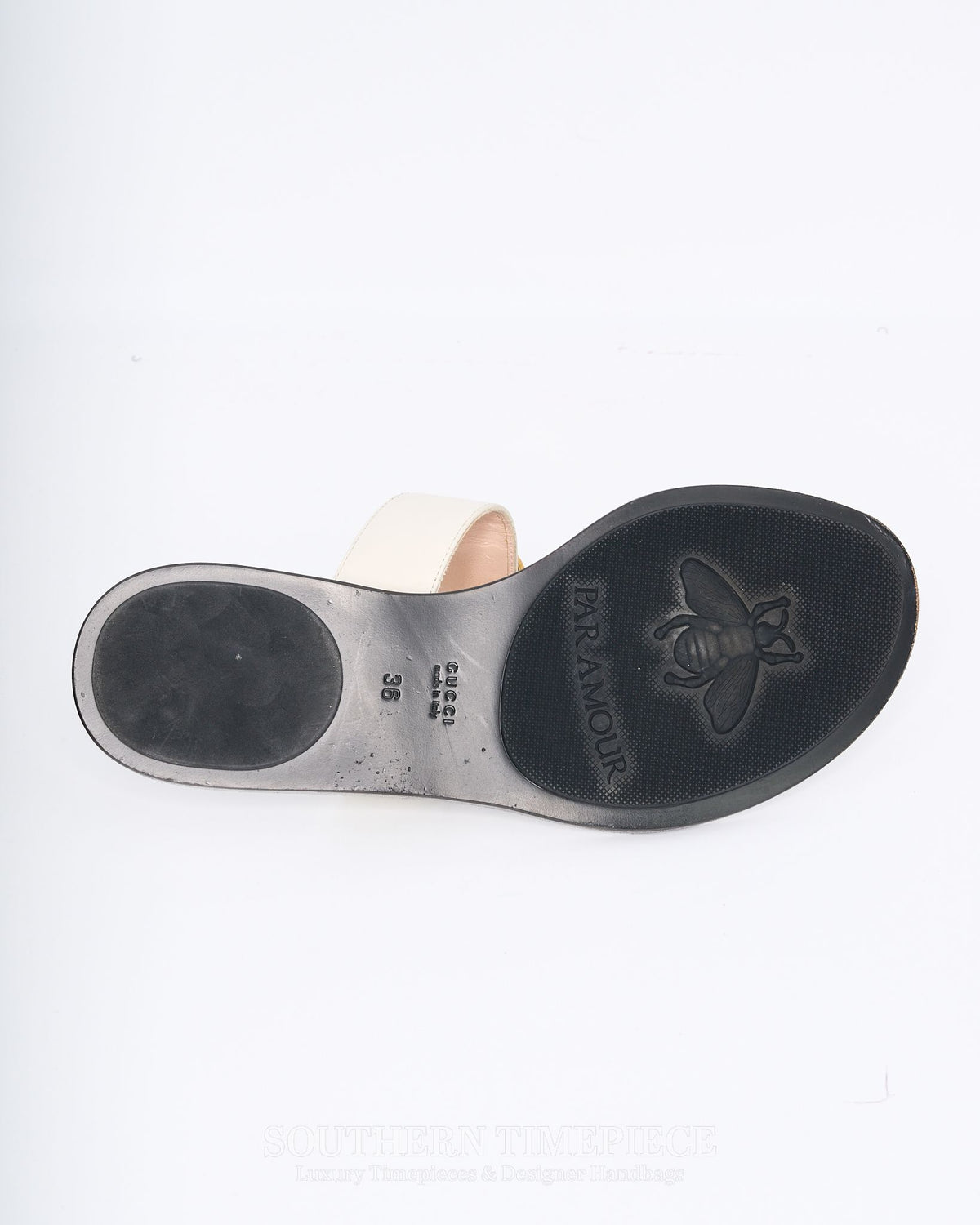 Gucci GG Marmont Thong Sandals - Mystic White Calfskin (Size 36)