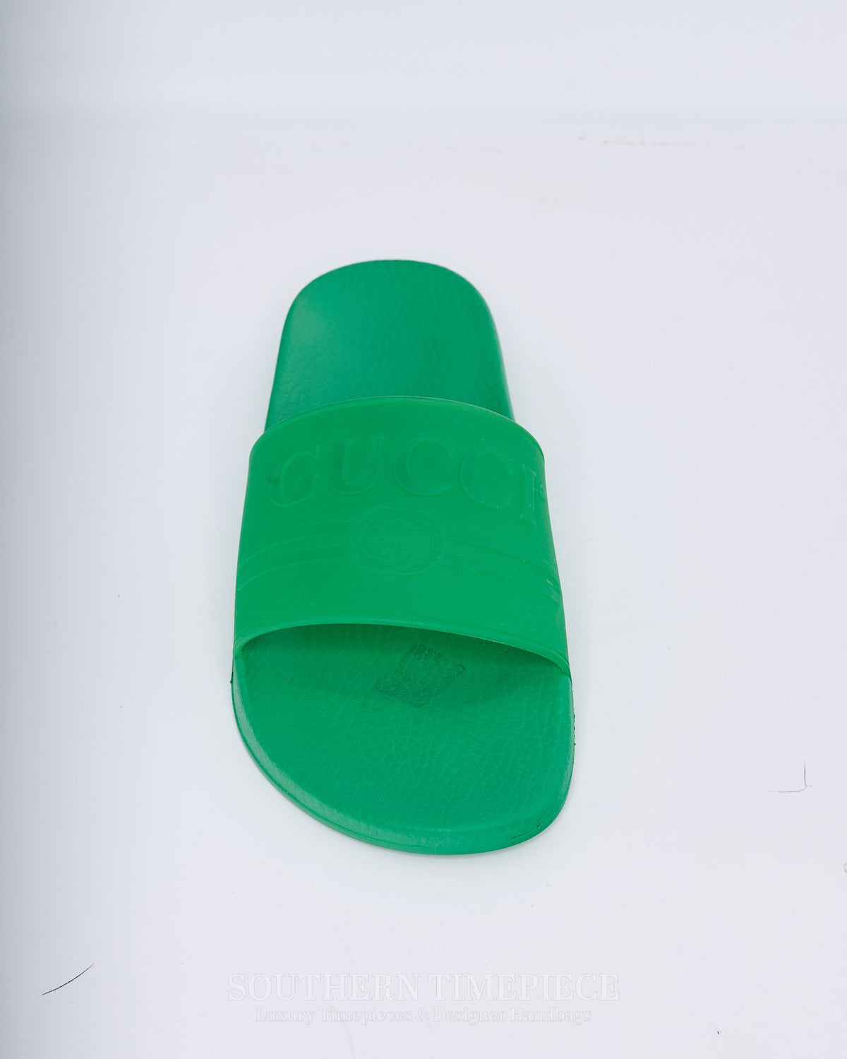 Gucci Logo Embossed Slides - Green Rubber (Size 8)