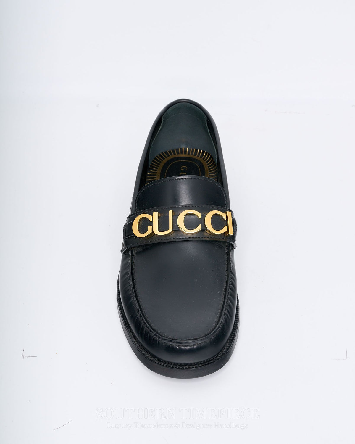 Gucci Men's Logo Lettering Leather Loafers US Size 8.5