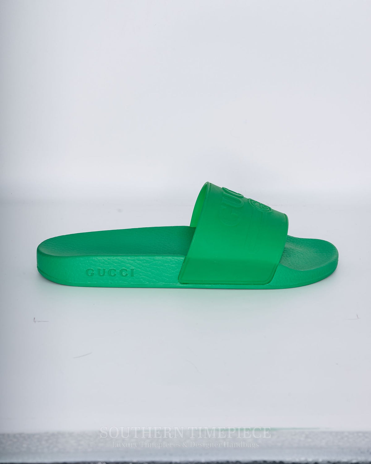 Gucci Logo Embossed Slides - Green Rubber (Size 8)