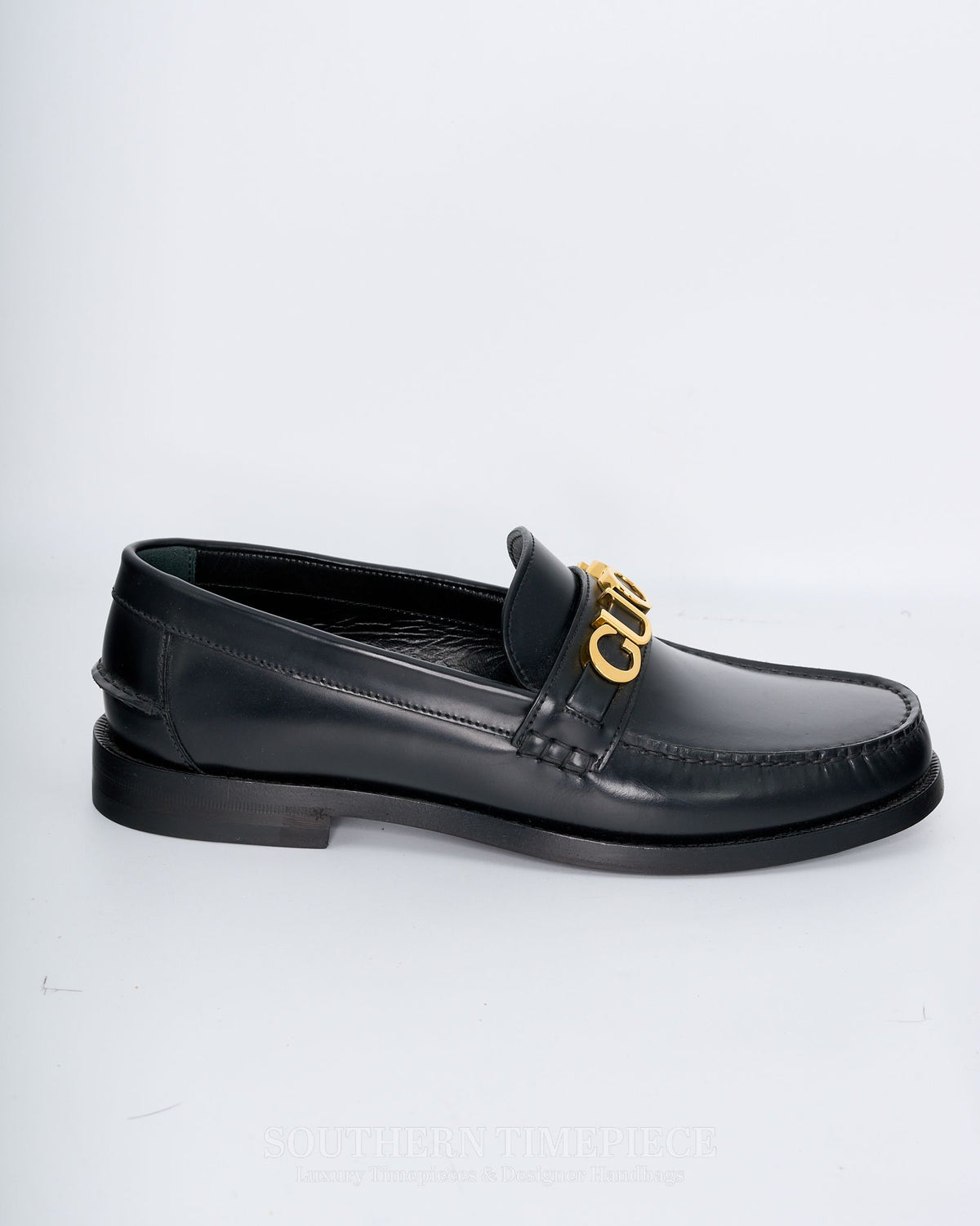Gucci Men's Logo Lettering Leather Loafers US Size 8.5