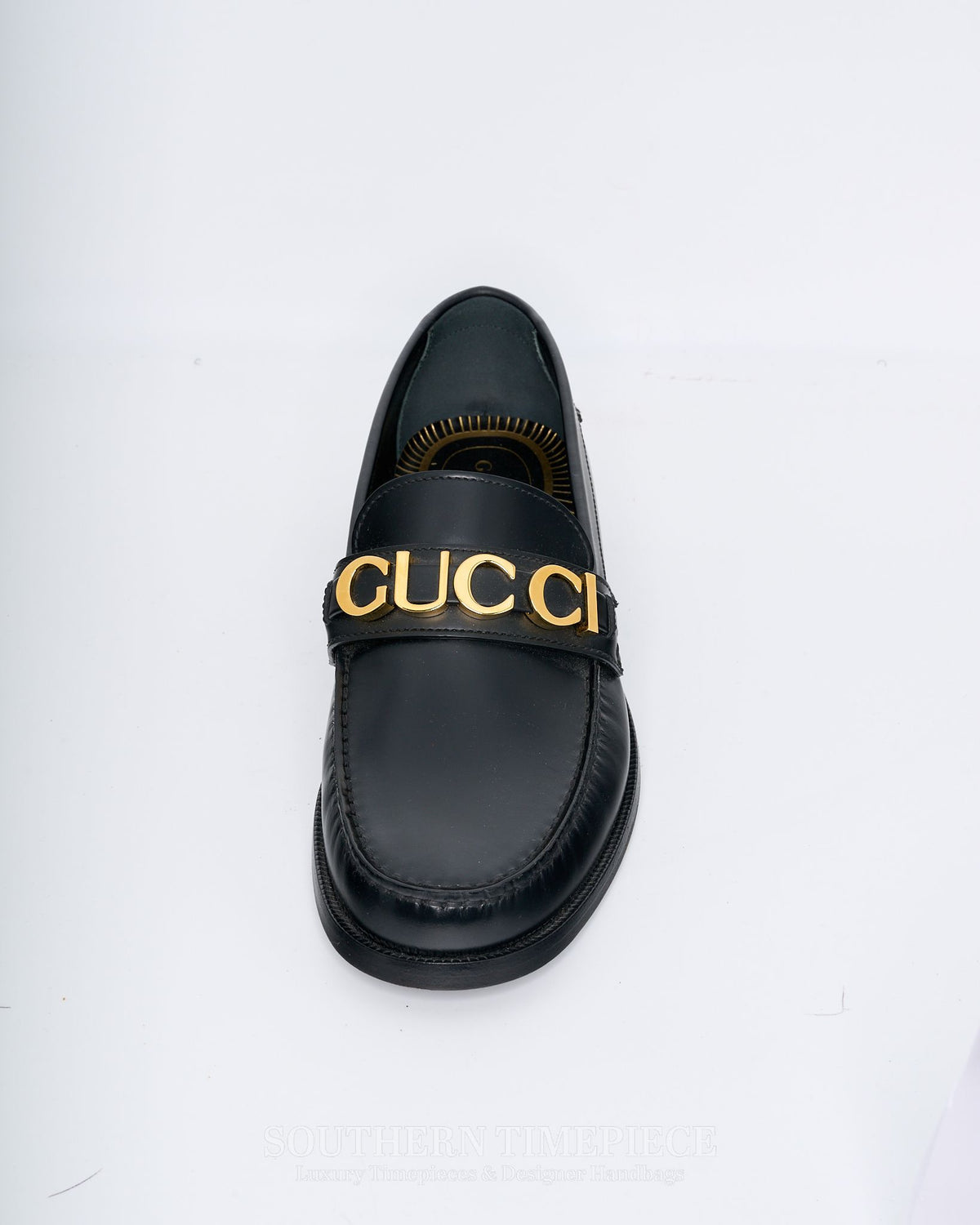 Gucci Men's Logo Lettering Leather Loafers US Size 8.5