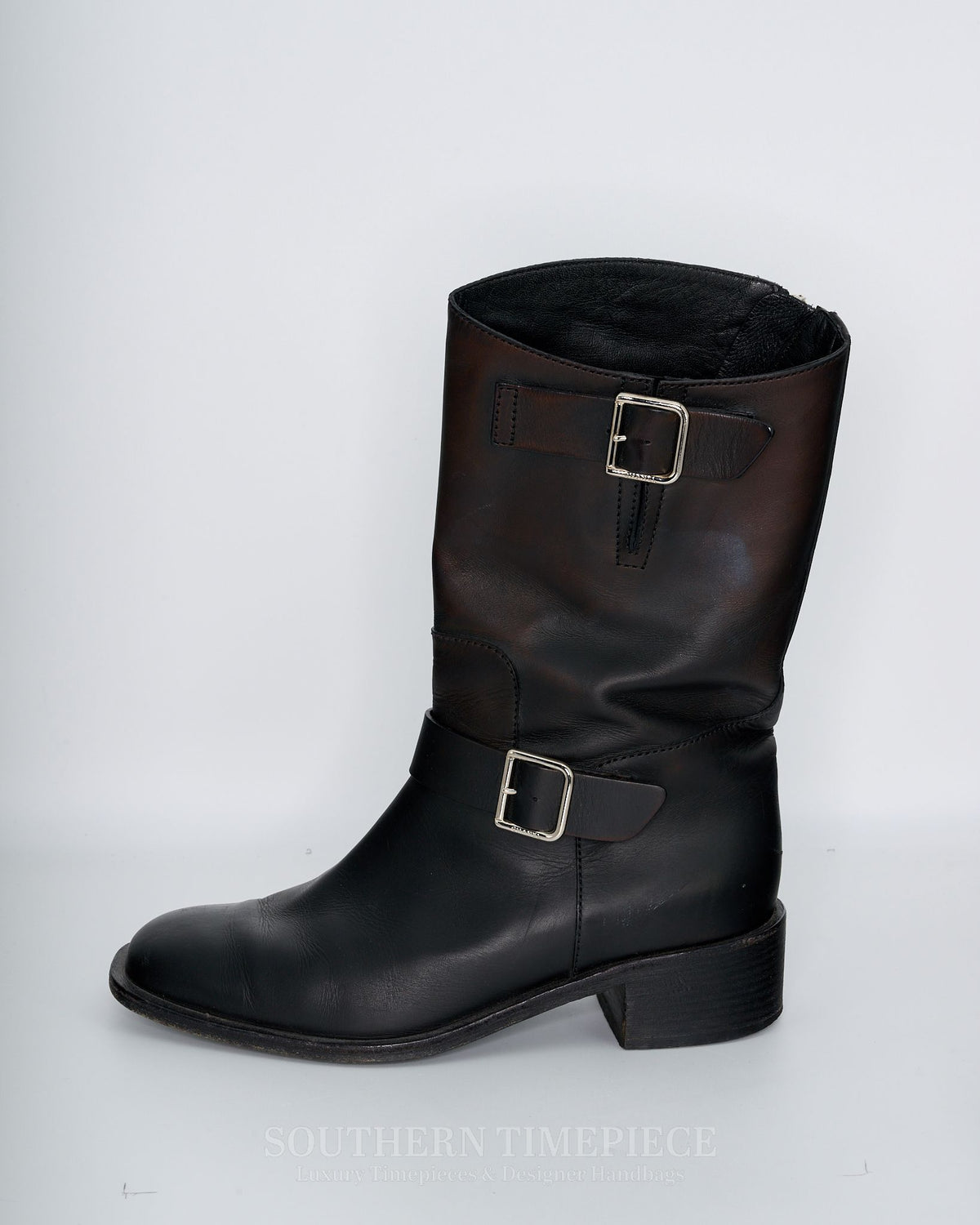 Chanel Moto Buckle Boots - Black Calfskin (Size 40)(US 8)