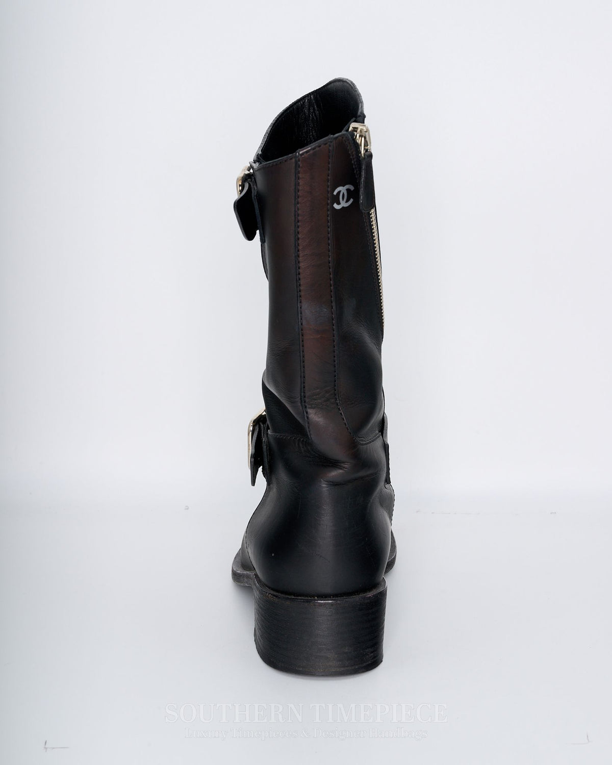 Chanel Moto Buckle Boots - Black Calfskin (Size 40)(US 8)