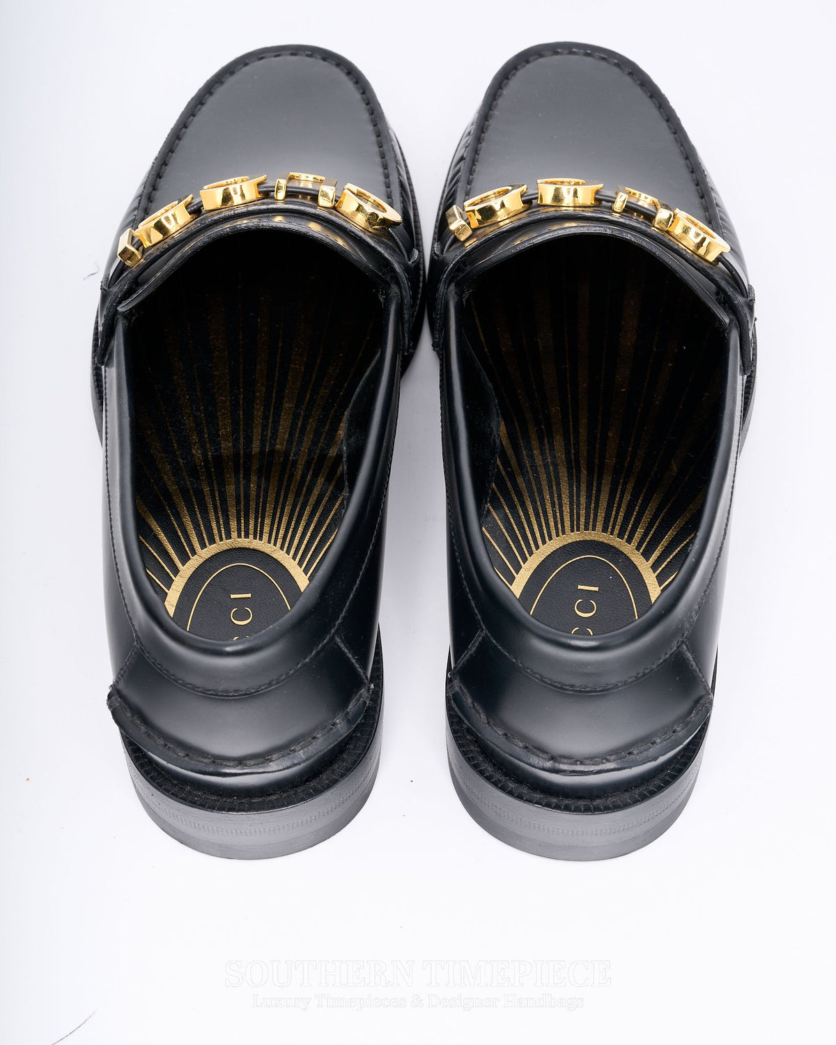 Gucci Men's Logo Lettering Leather Loafers US Size 8.5