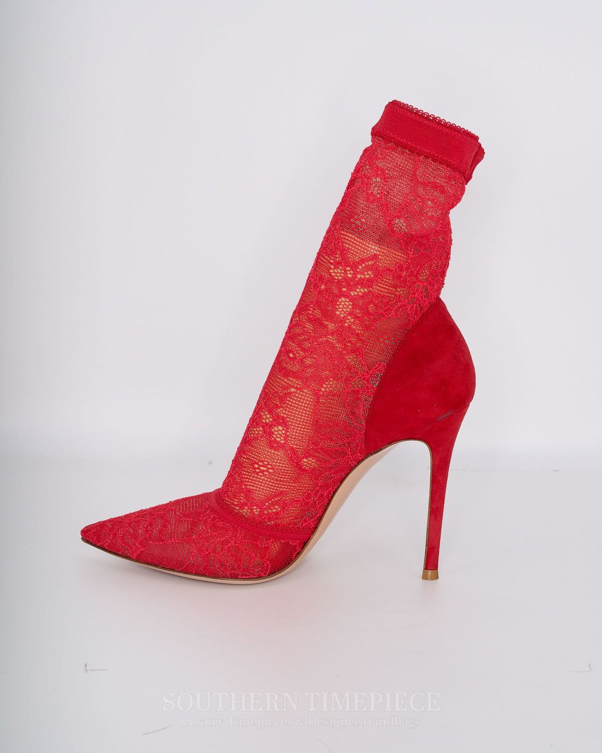 Gianvito Rossi Ankle Boot - Red Lace & Suede