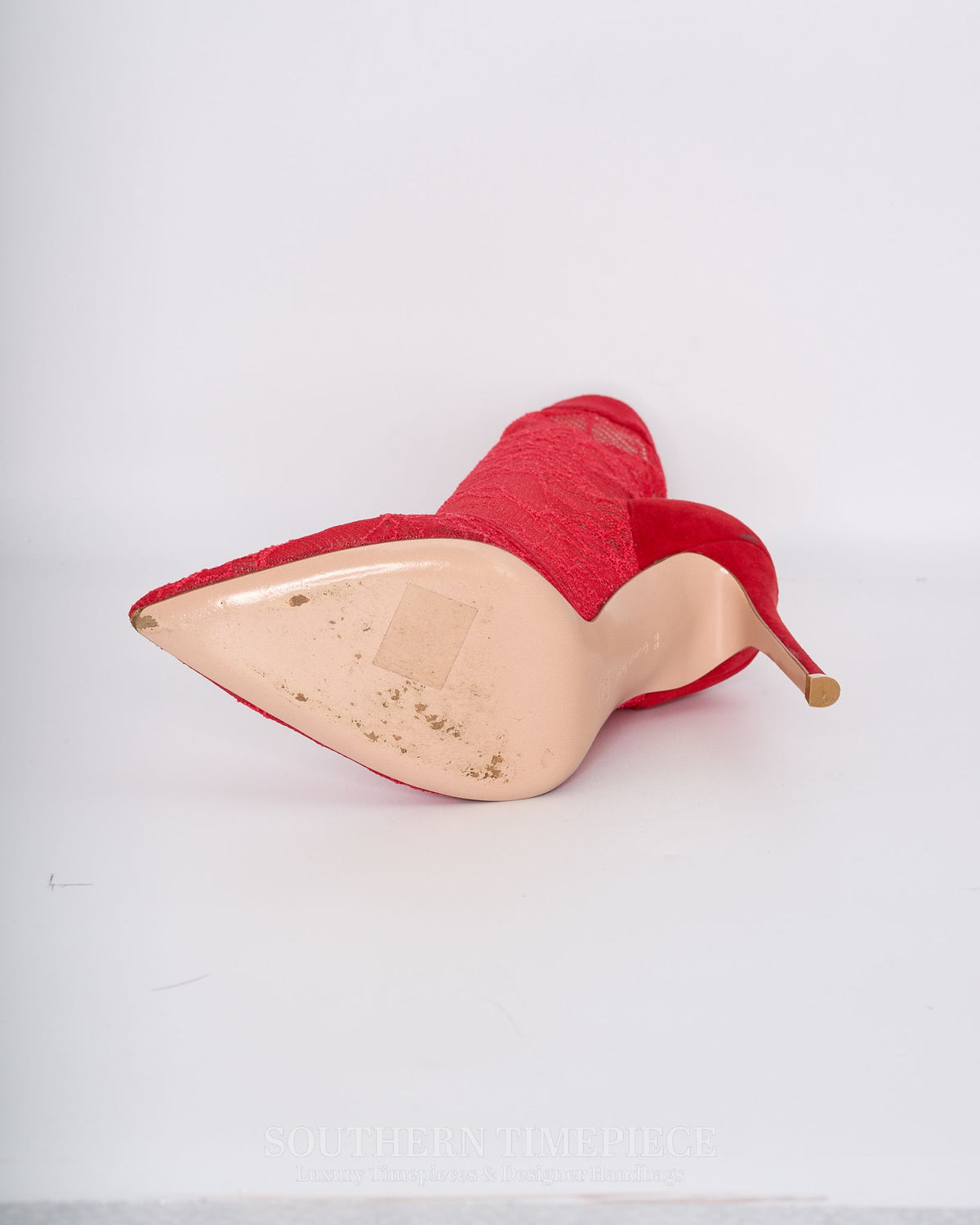 Gianvito Rossi Ankle Boot - Red Lace & Suede