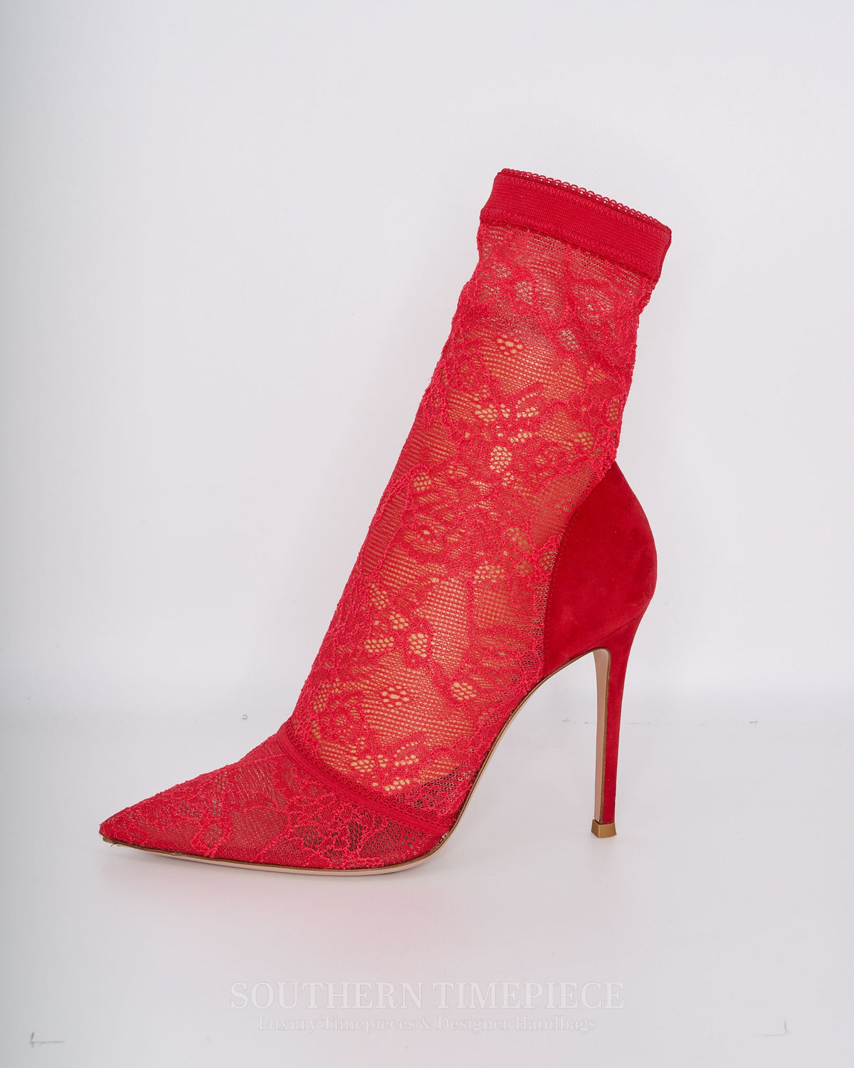 Gianvito Rossi Ankle Boot - Red Lace & Suede