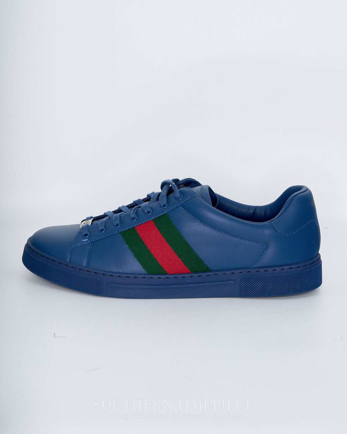 Gucci Ace Sneaker With Web - Blue Leather (Size 10)