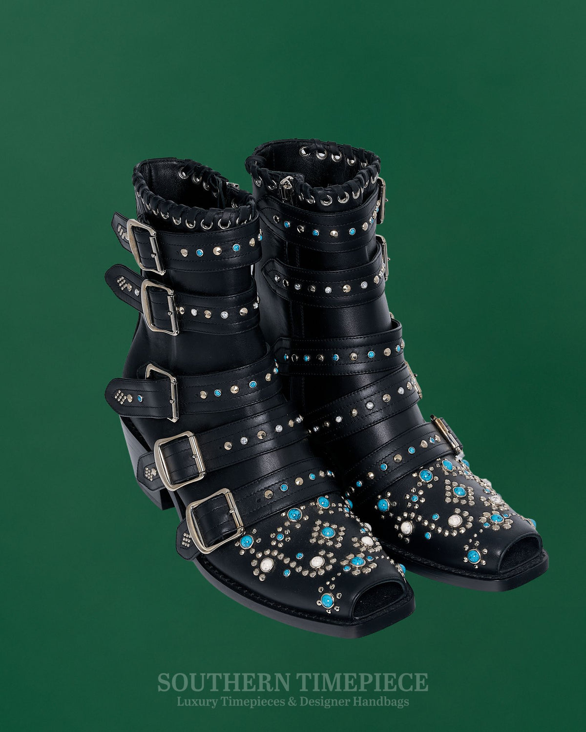 Burberry Albertina Studded Peep-Toe Booties Size 37